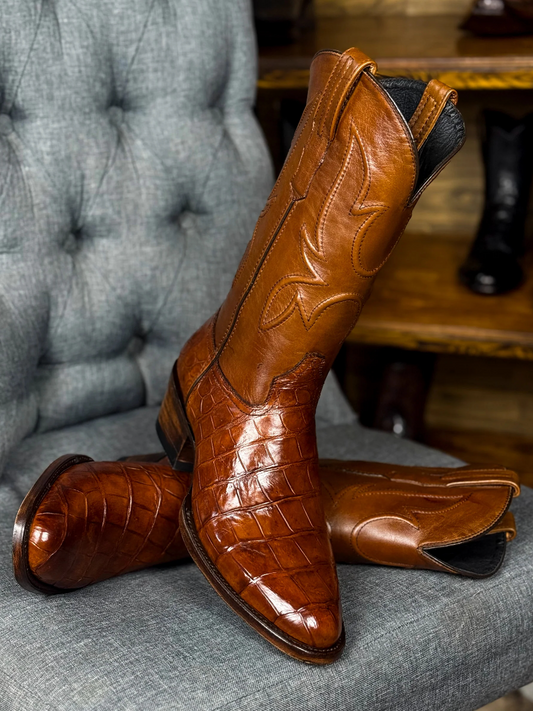 Men's Crocodile Oval Toe Cowboy Boots