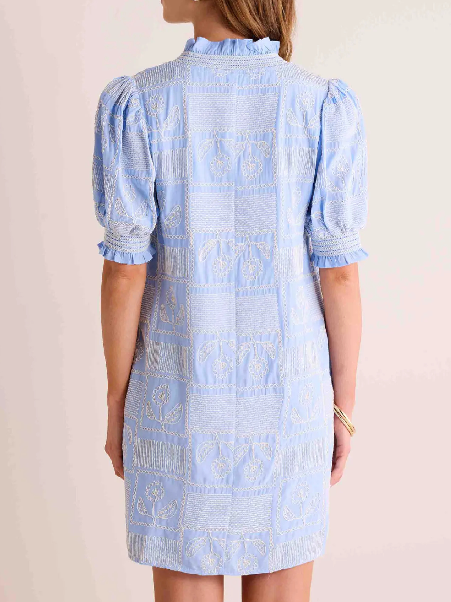 Floral Embroidered Pocket Mini Dress