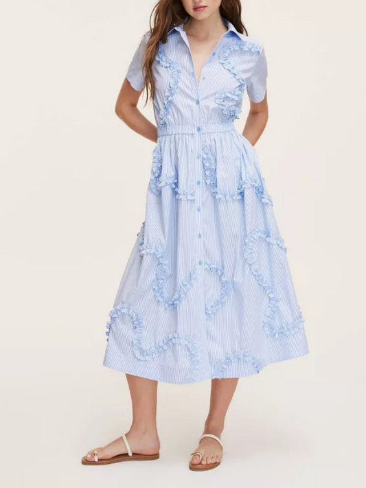 Ruffled Short Sleeve Midi Dress