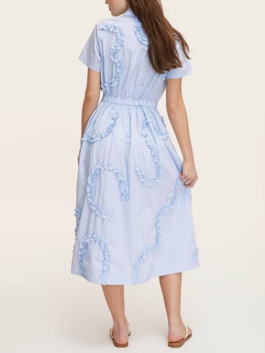 Ruffled Short Sleeve Midi Dress
