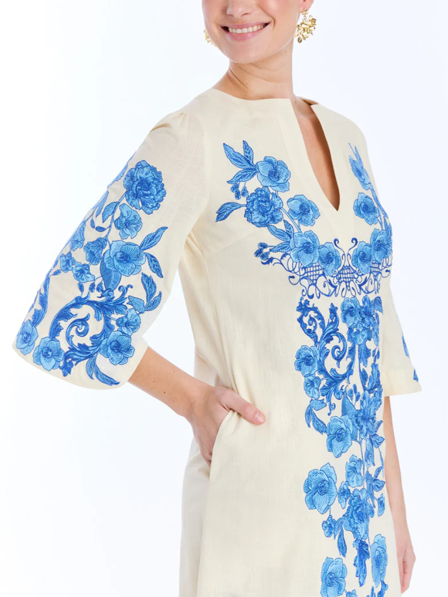 Floral Embroidered Linen Dress