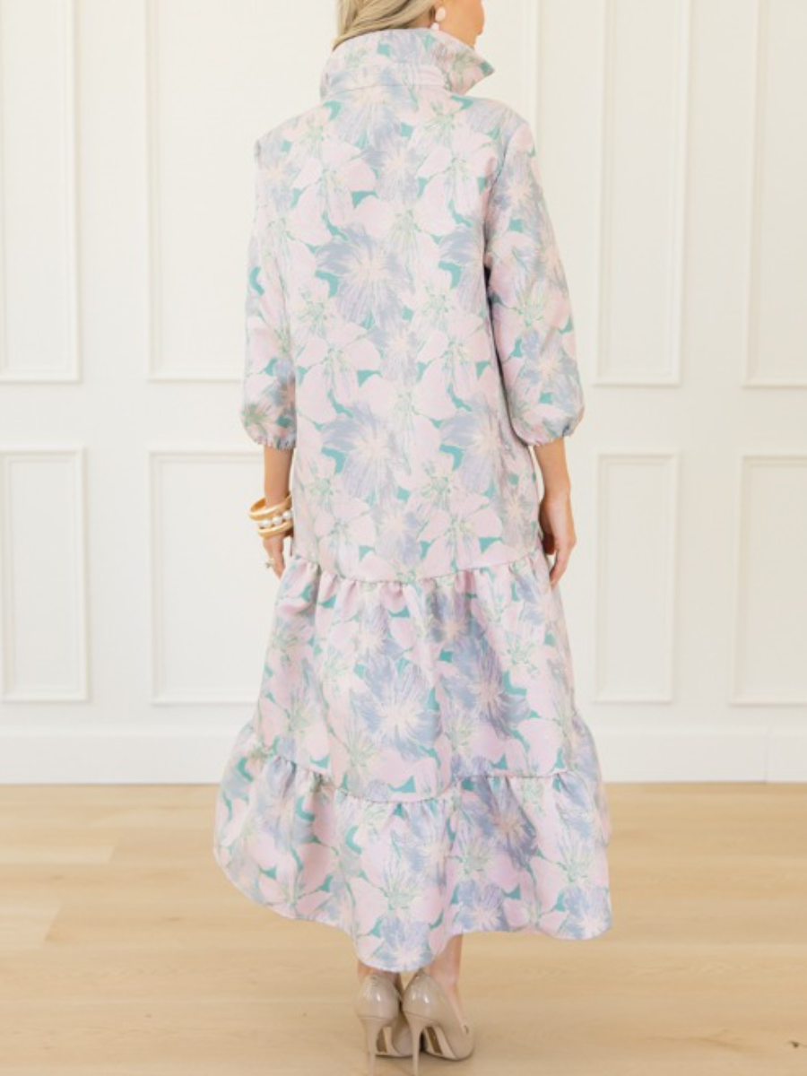 Pink/Teal Floral Enchantment Midi Dress