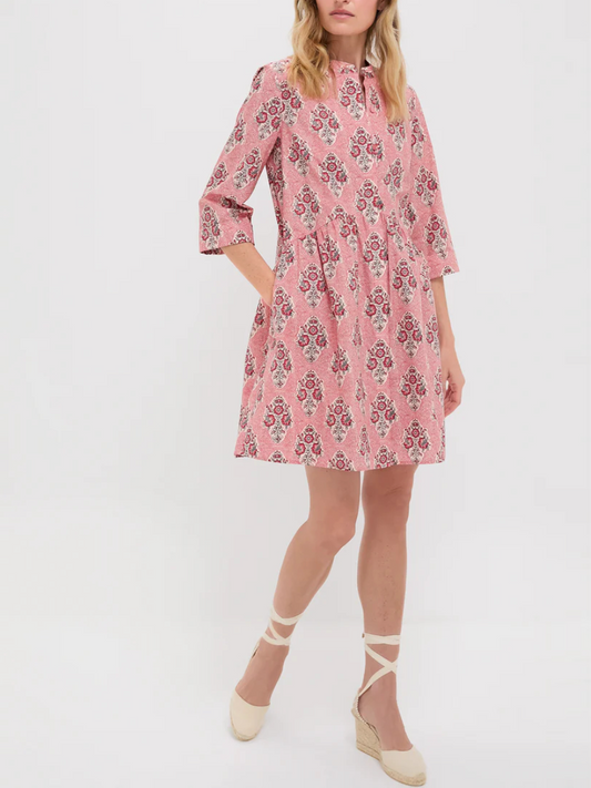Printed Mid Sleeve Short Dress With Pockets