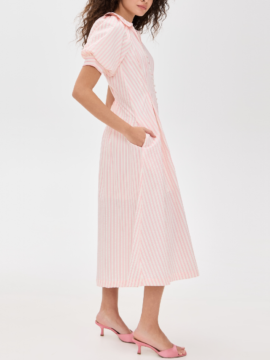 Seersucker Striped Midi Dress