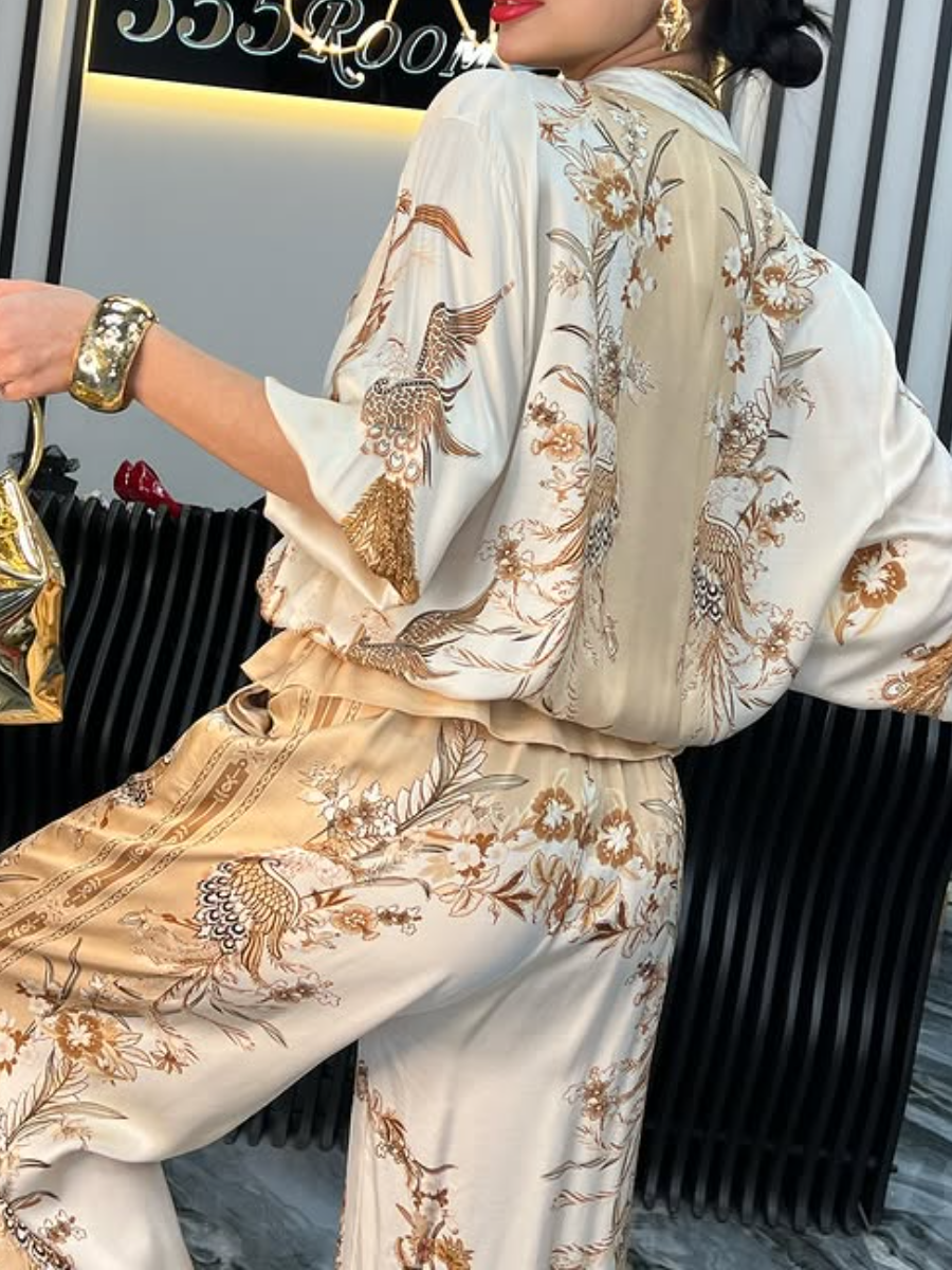 Casual Printed Jacket Two Piece Set