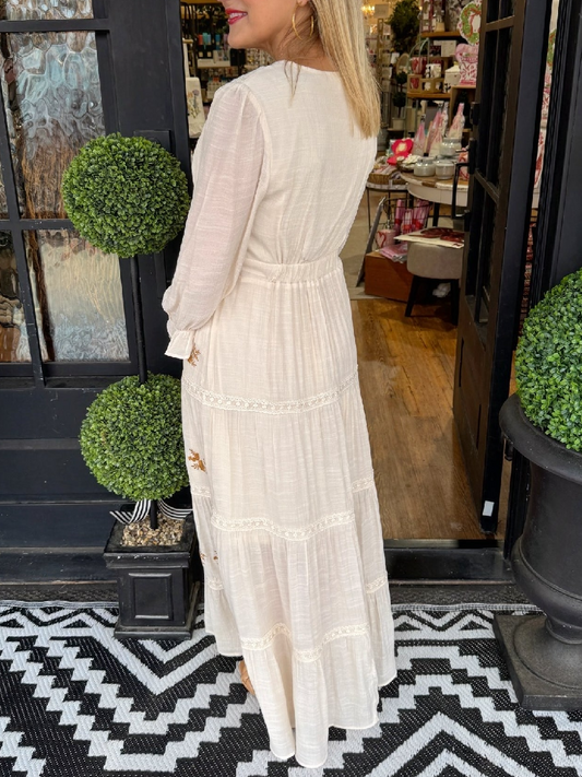 V-neck Cotton Cream Dress