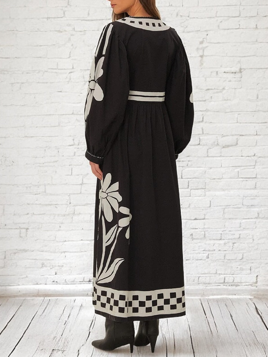 Black Nature Buttoned Maxi Dress