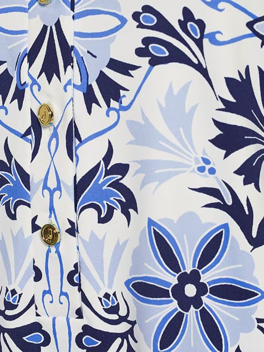 French Tile Print Point Collar Shirt Dress
