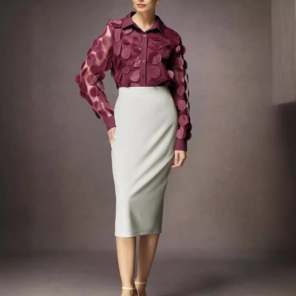 Fashion Round Neck Mesh Sleeve Shirt