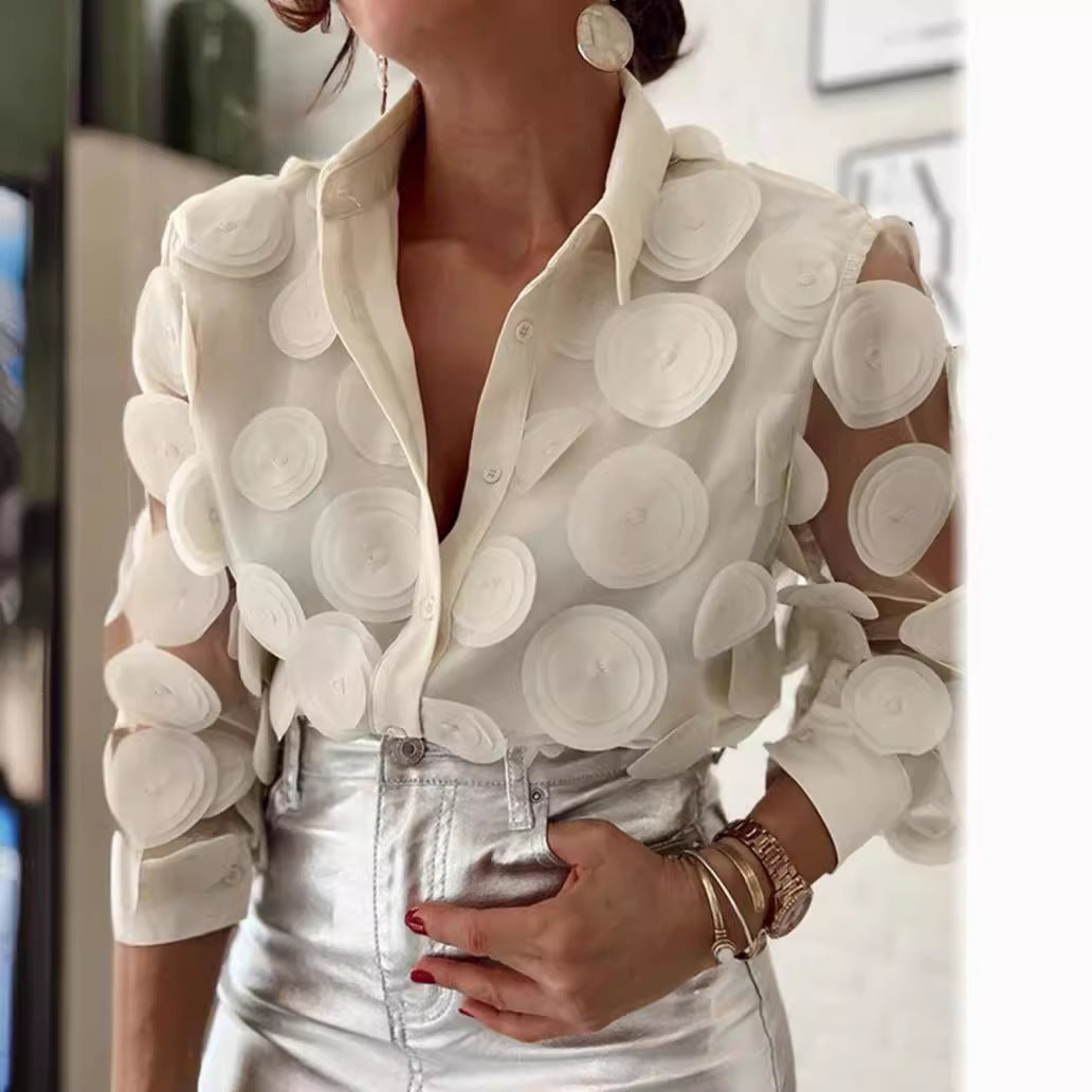 Fashion Round Neck Mesh Sleeve Shirt