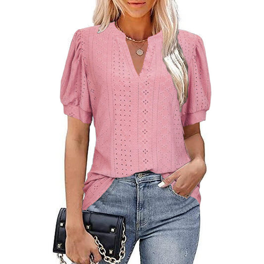 Summer Hollow Puff Sleeve Top