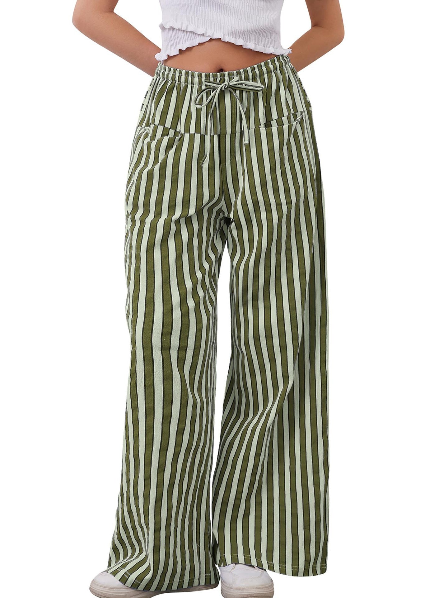 Women's Drawstring Striped Casual Pants