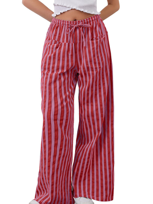 Women's Drawstring Striped Casual Pants