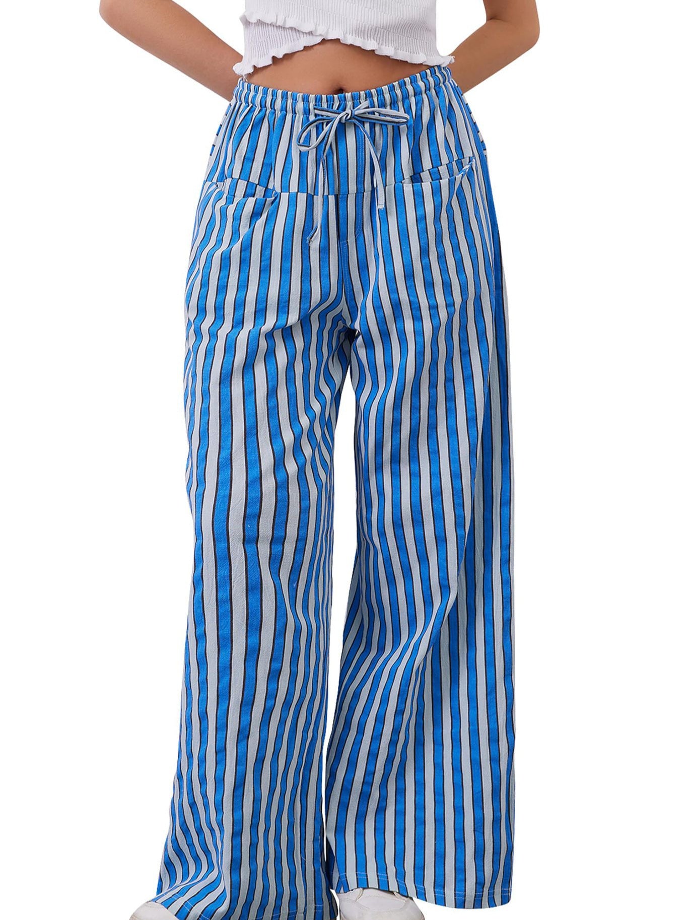Women's Drawstring Striped Casual Pants