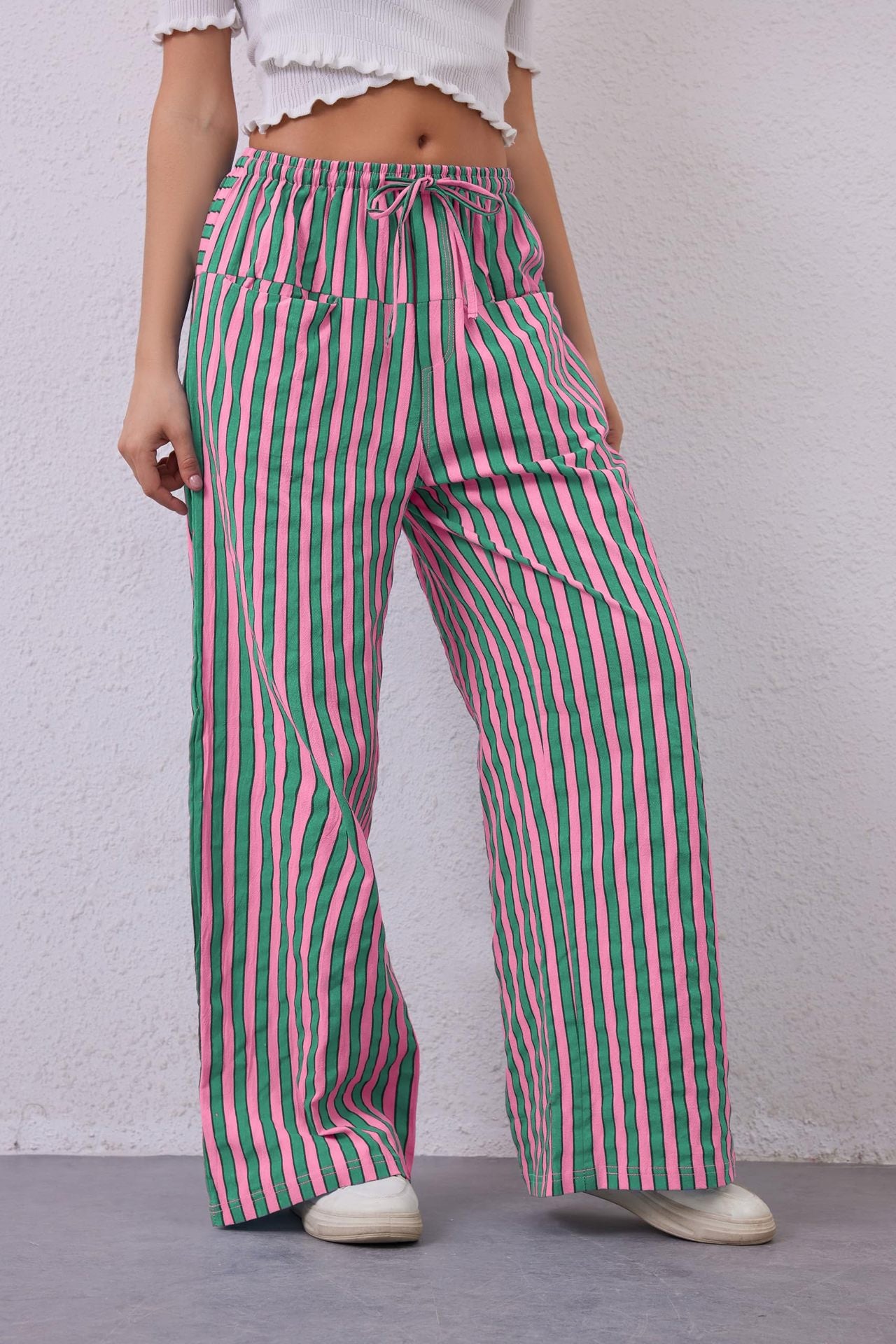 Women's Drawstring Striped Casual Pants