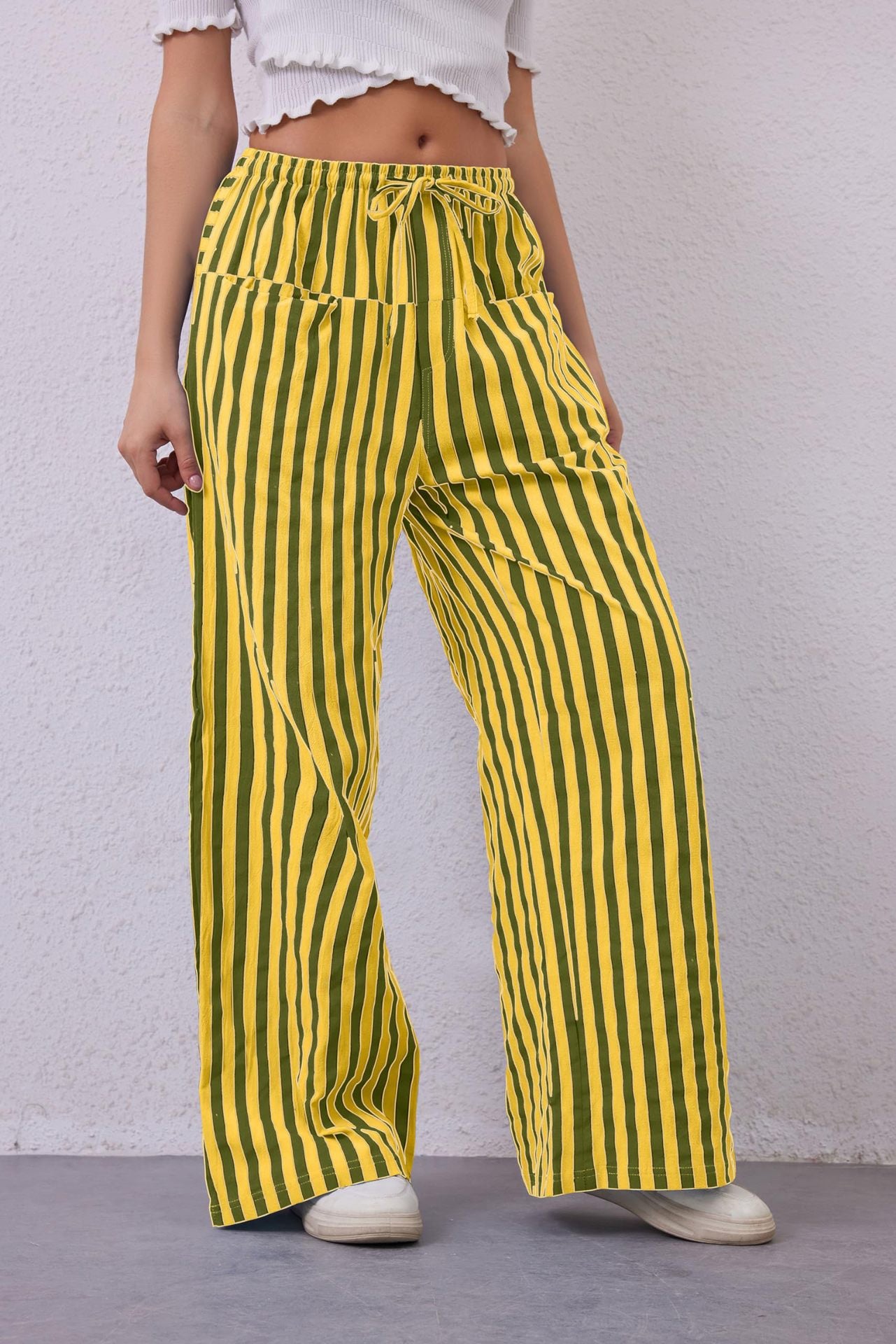 Women's Drawstring Striped Casual Pants