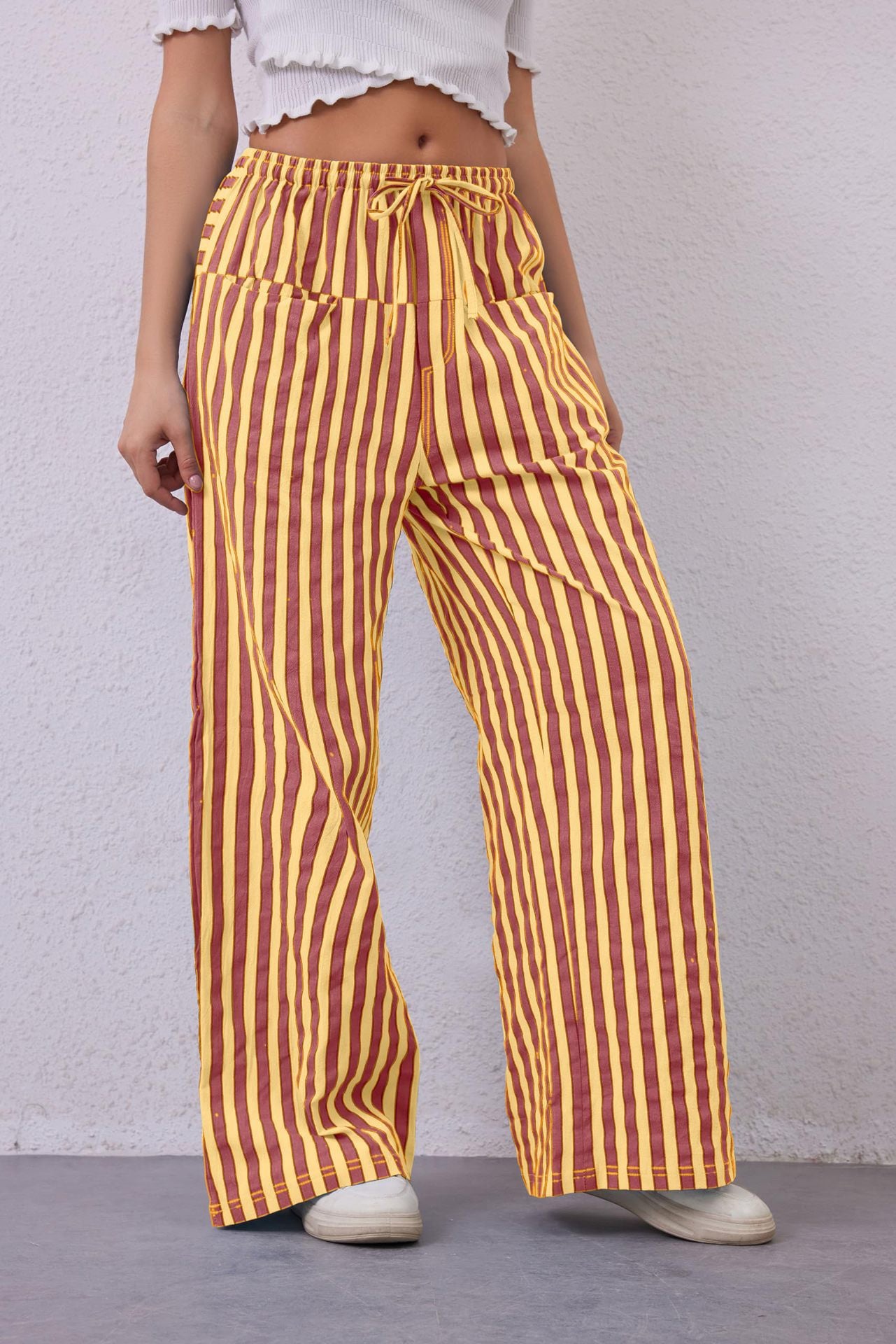 Women's Drawstring Striped Casual Pants