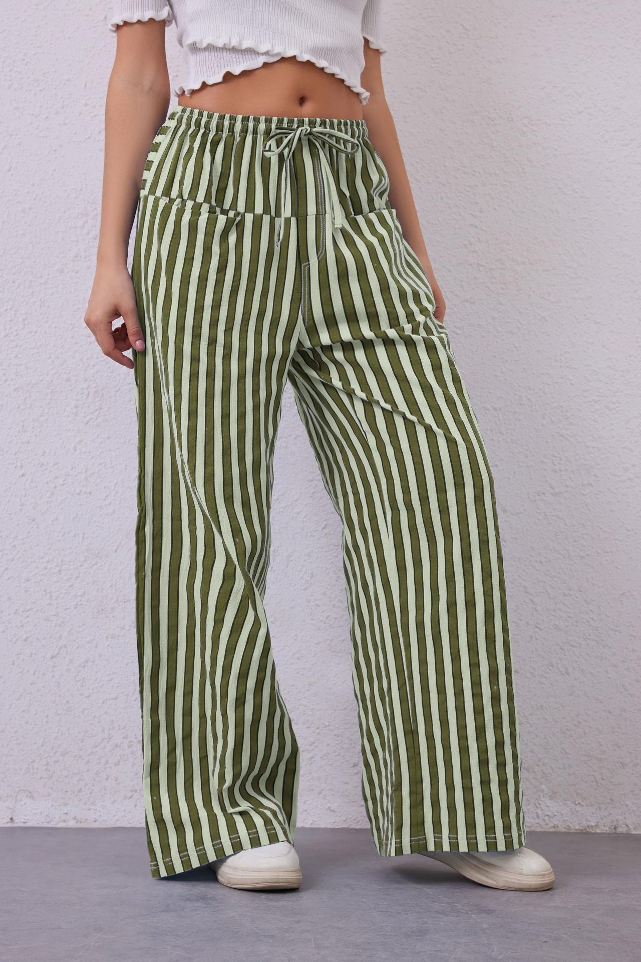 Women's Drawstring Striped Casual Pants