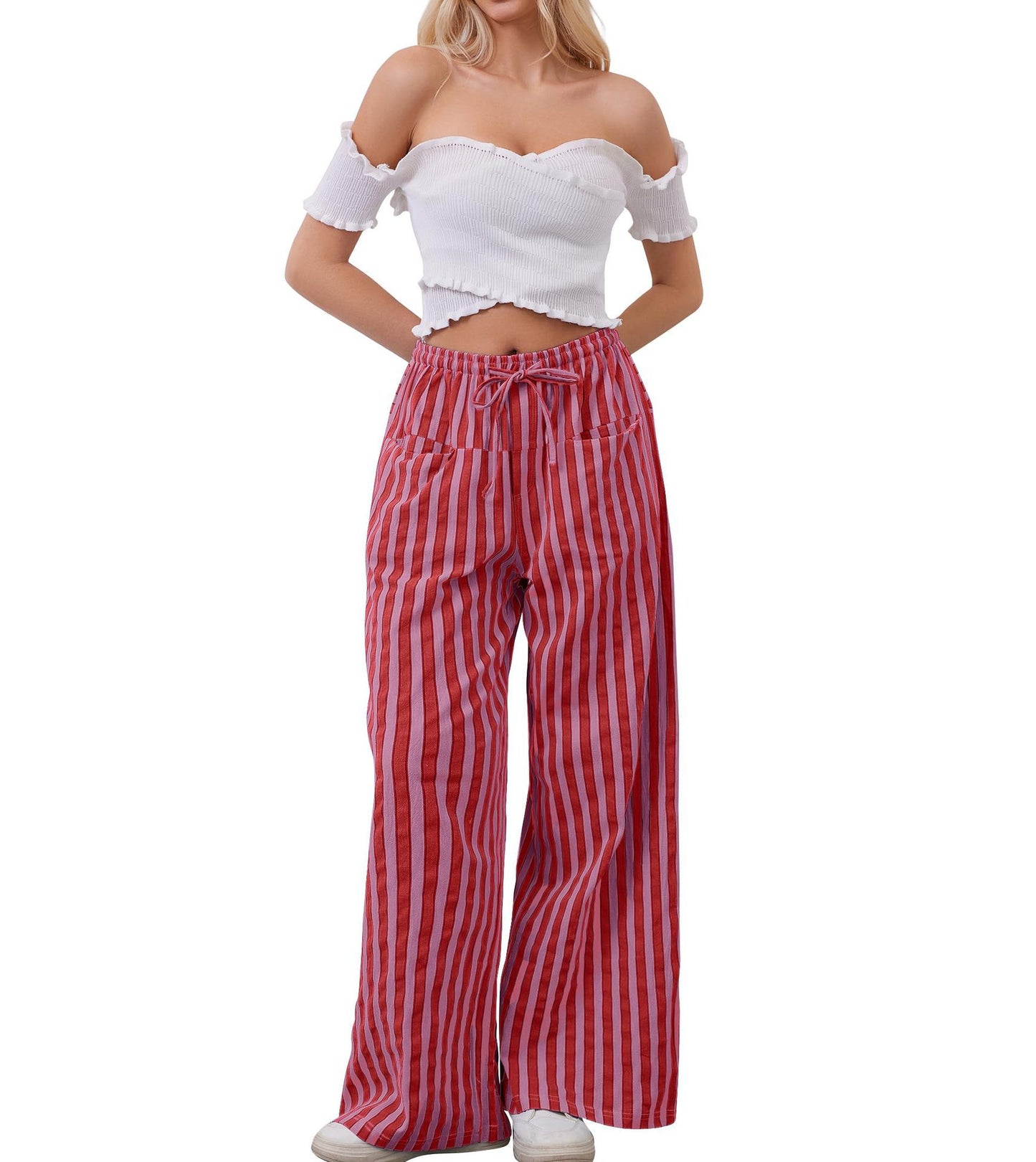 Women's Drawstring Striped Casual Pants