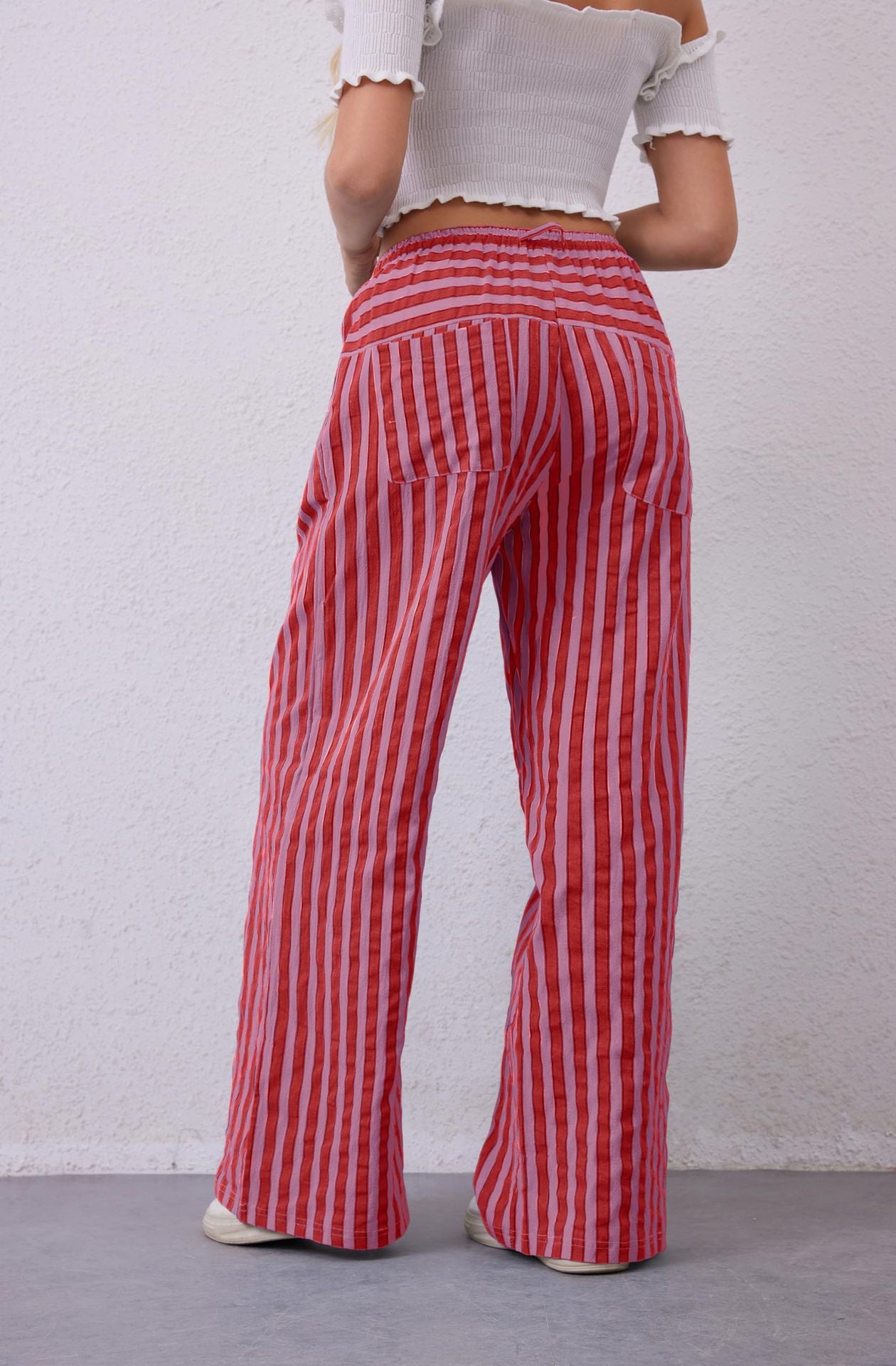 Women's Drawstring Striped Casual Pants