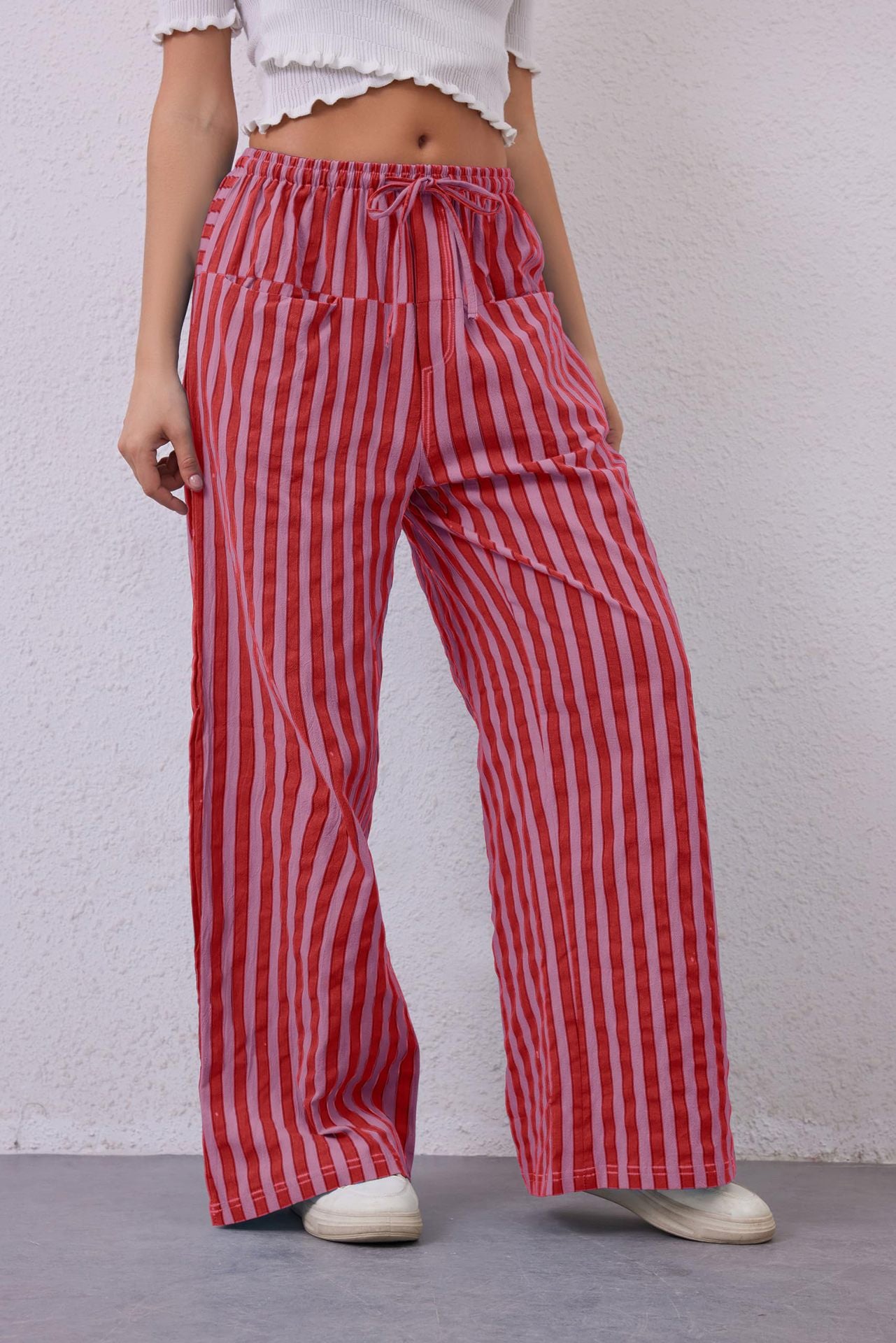 Women's Drawstring Striped Casual Pants