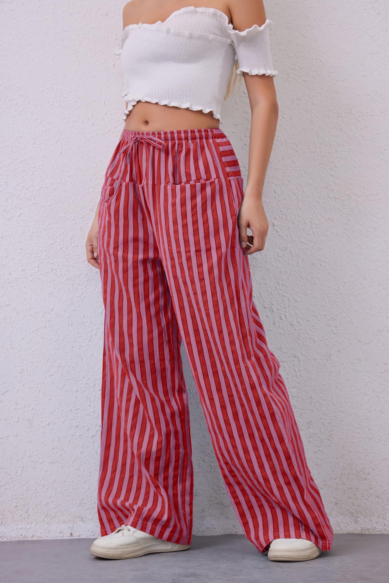 Women's Drawstring Striped Casual Pants