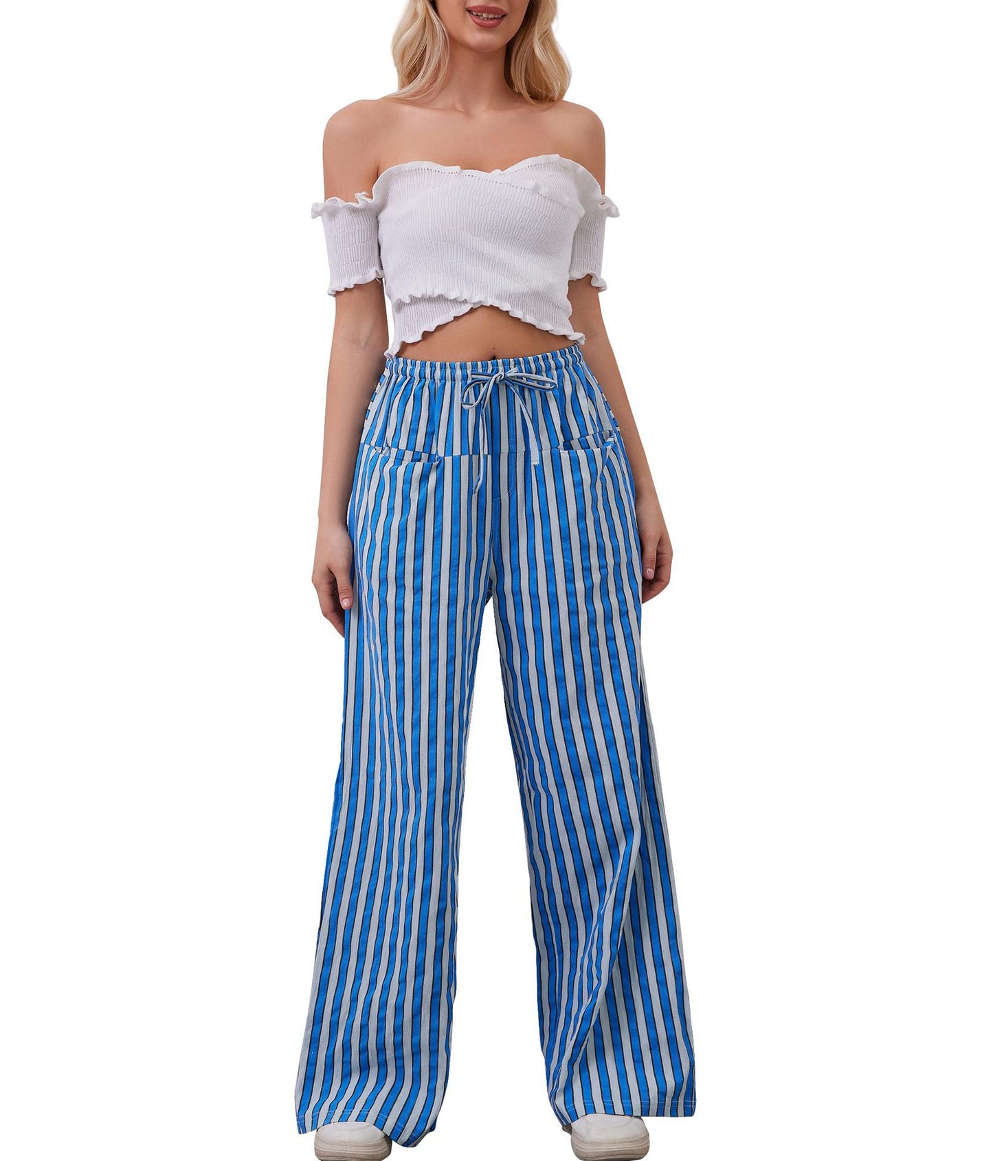 Women's Drawstring Striped Casual Pants