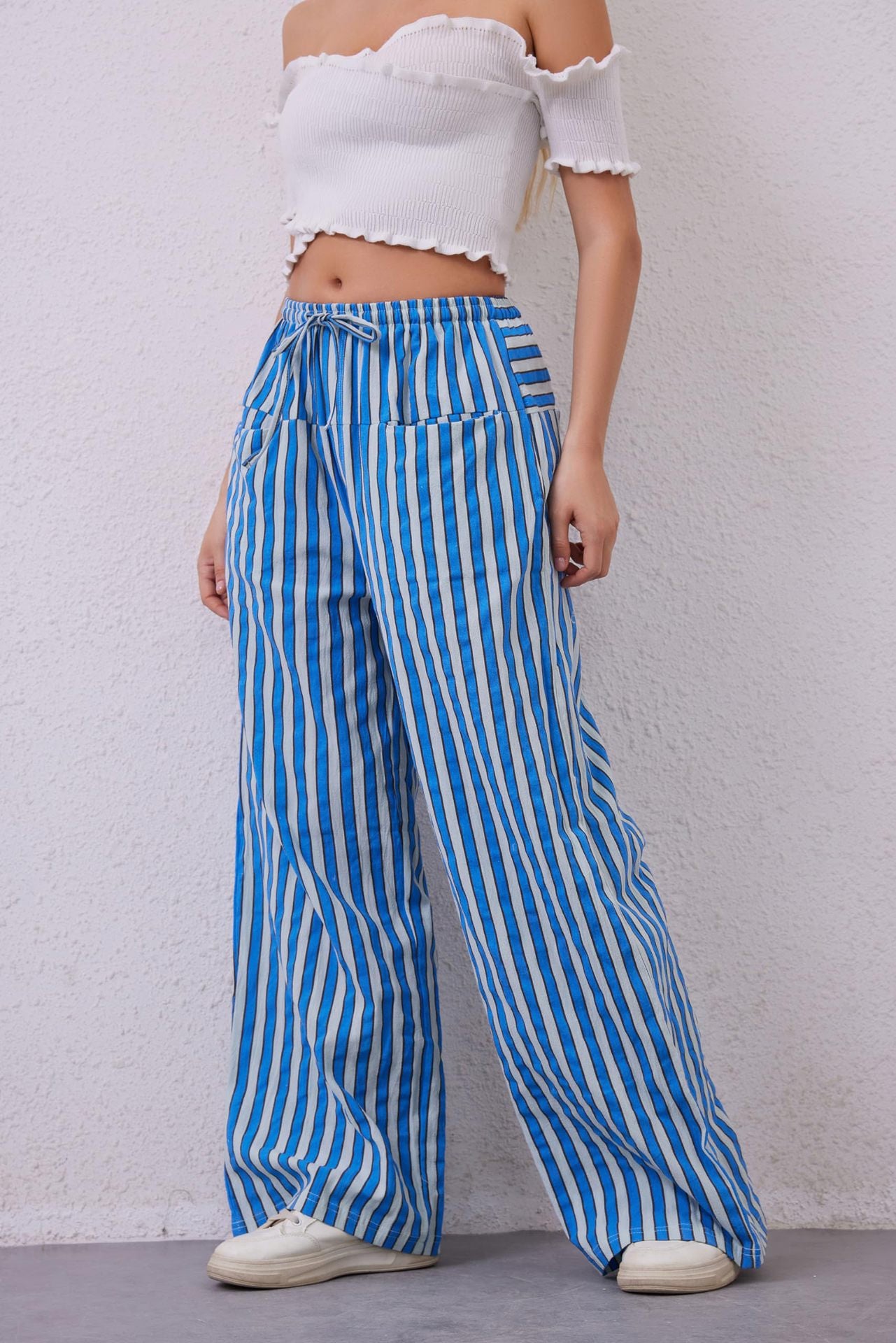 Women's Drawstring Striped Casual Pants