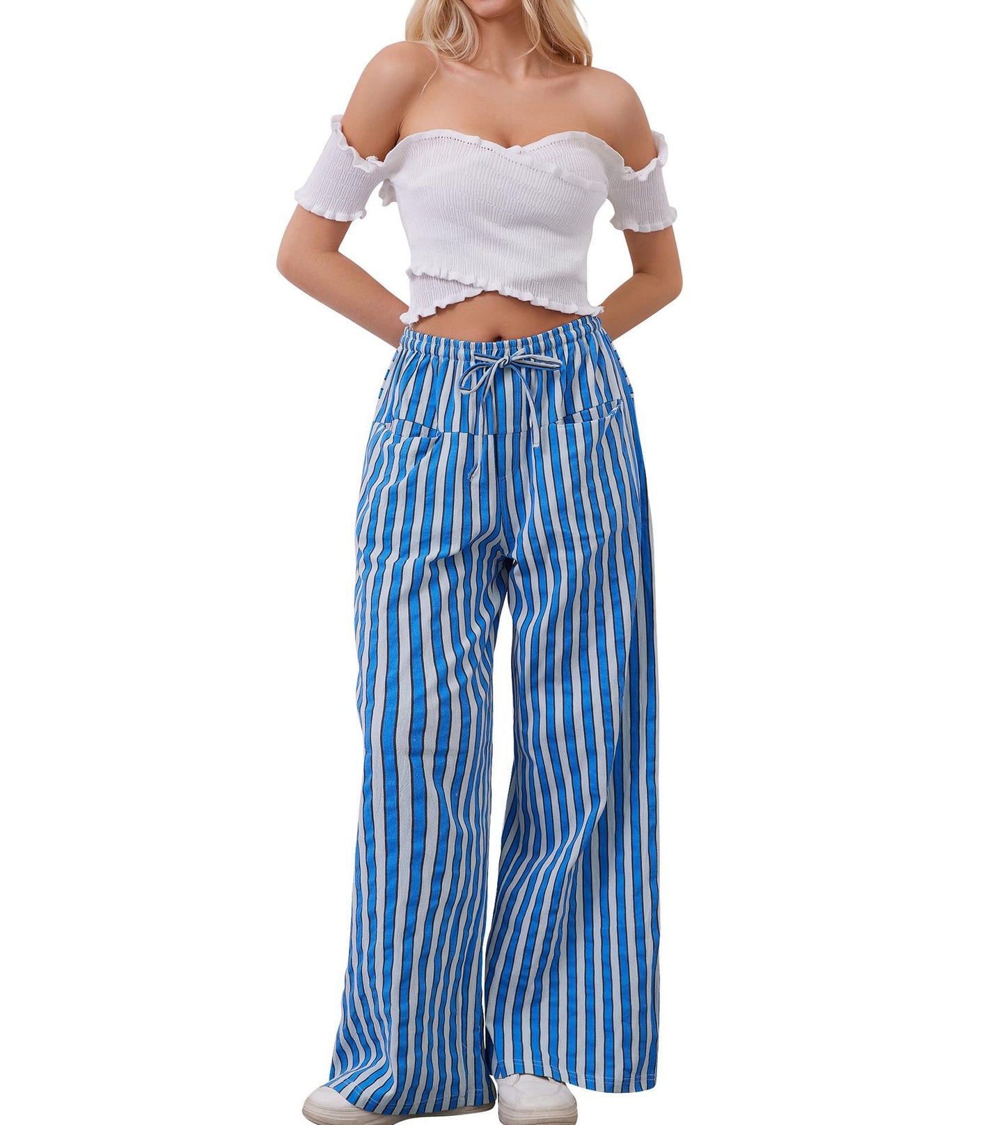 Women's Drawstring Striped Casual Pants