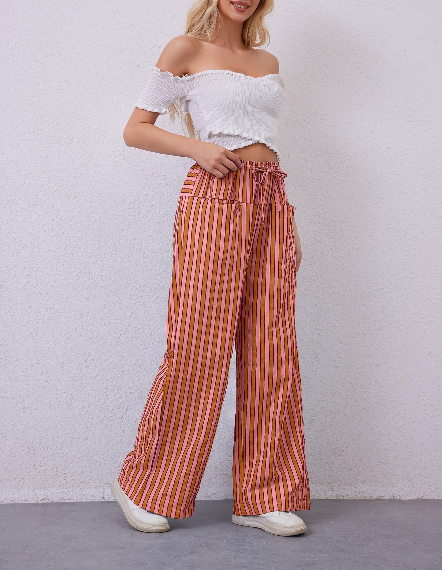 Women's Drawstring Striped Casual Pants