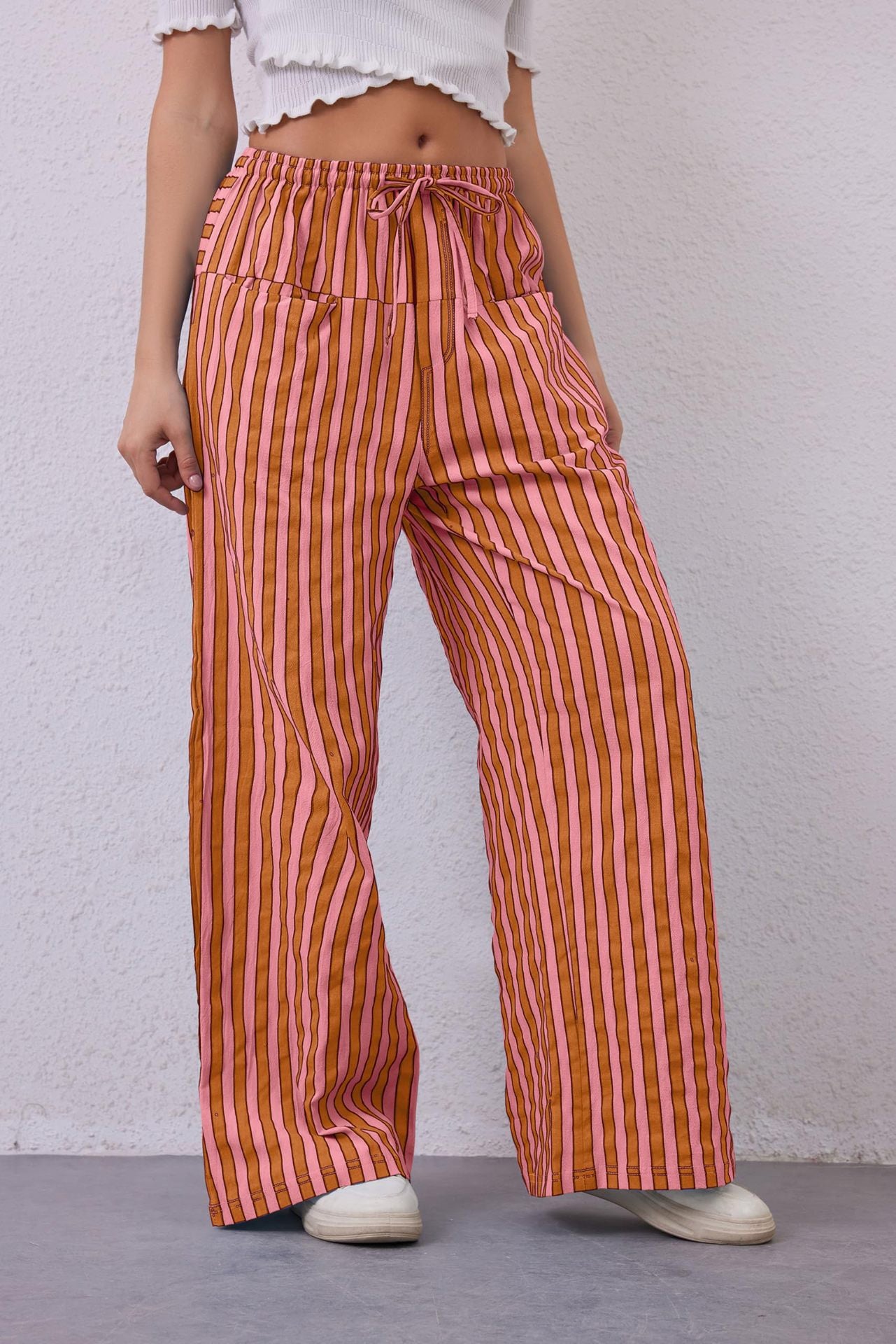 Women's Drawstring Striped Casual Pants