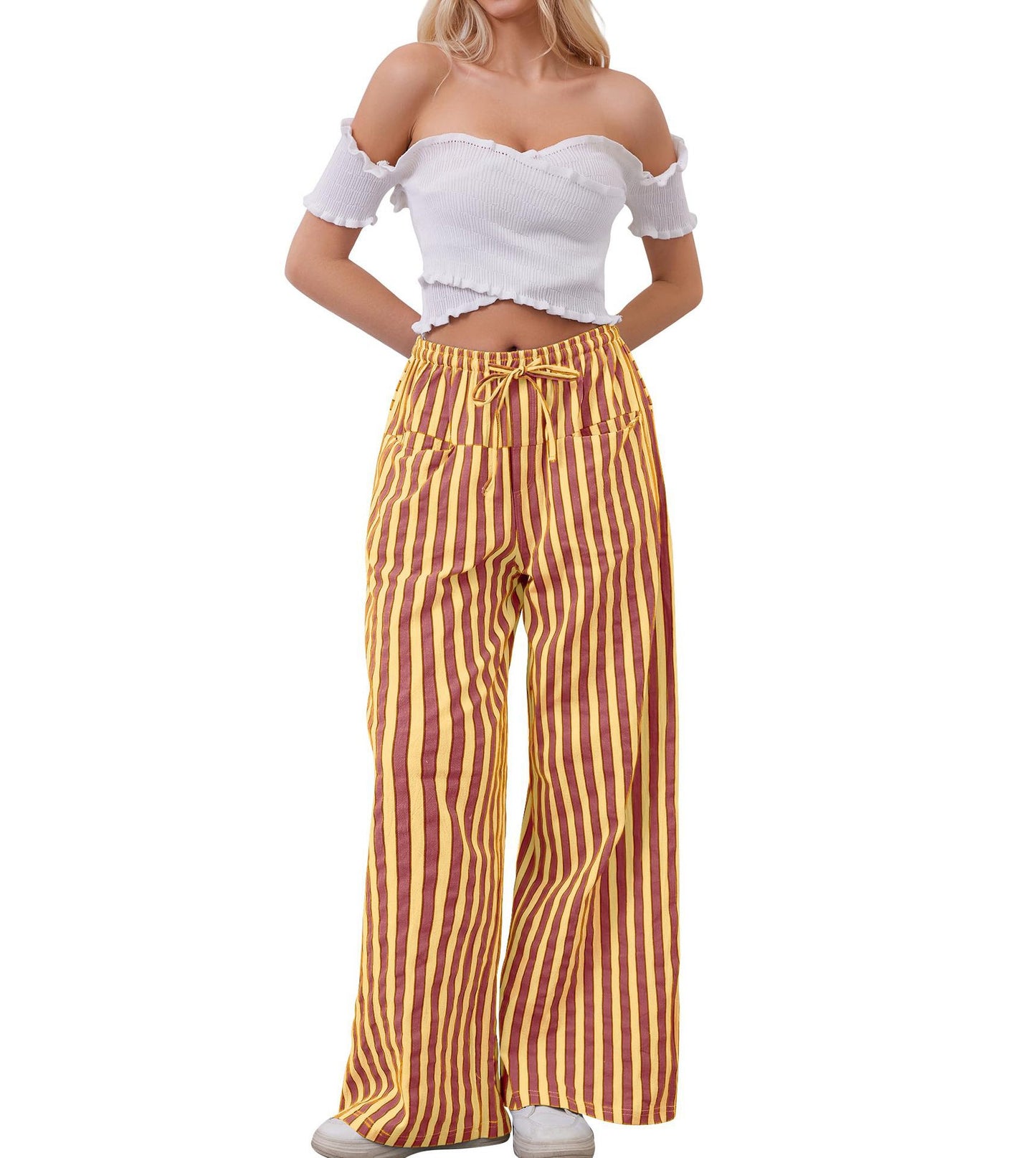 Women's Drawstring Striped Casual Pants
