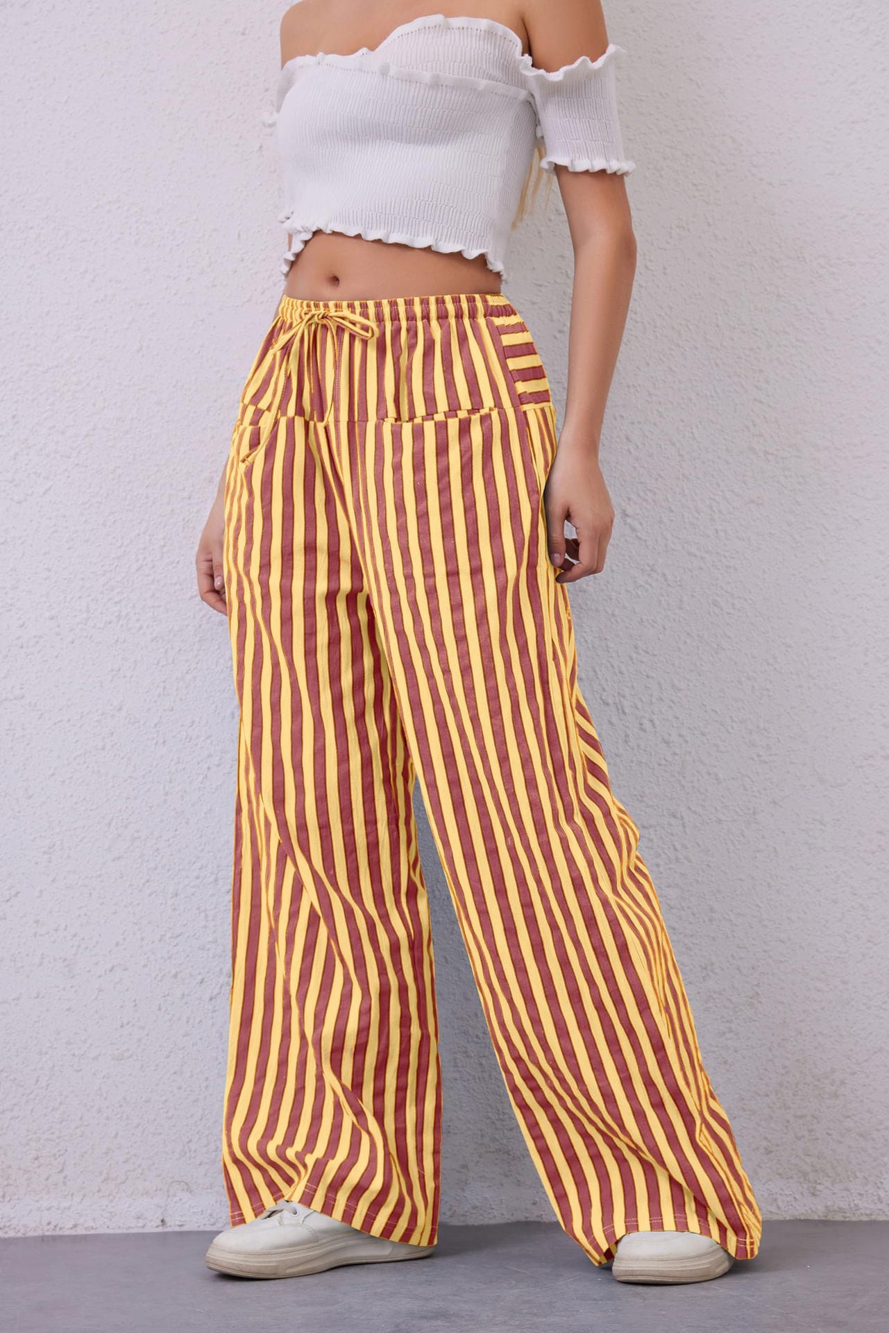 Women's Drawstring Striped Casual Pants