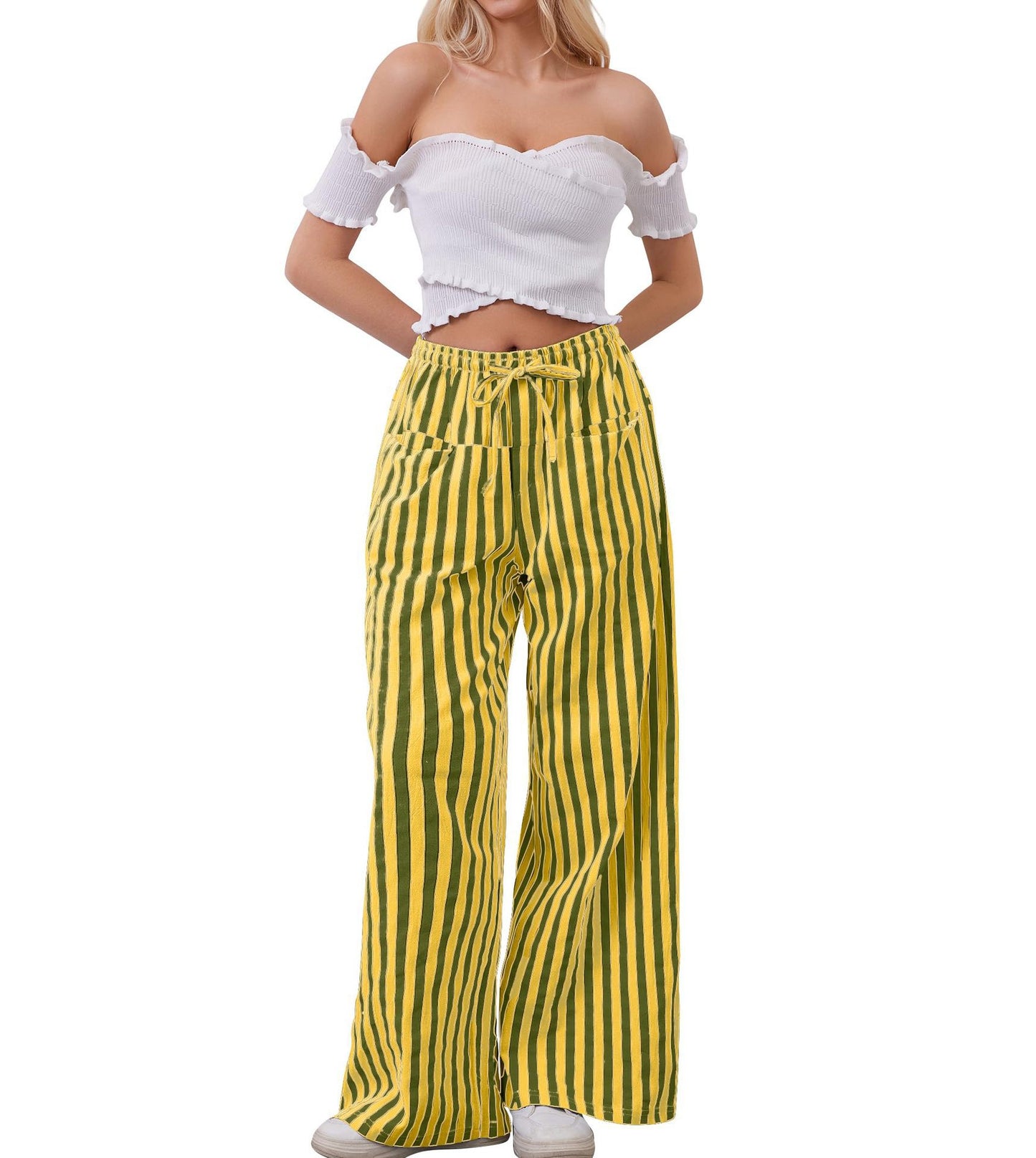 Women's Drawstring Striped Casual Pants