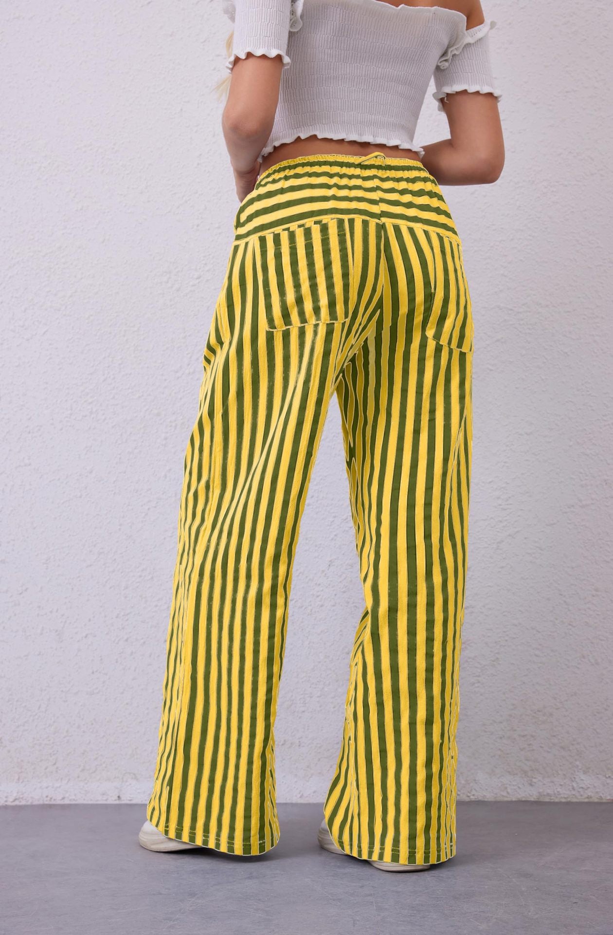 Women's Drawstring Striped Casual Pants