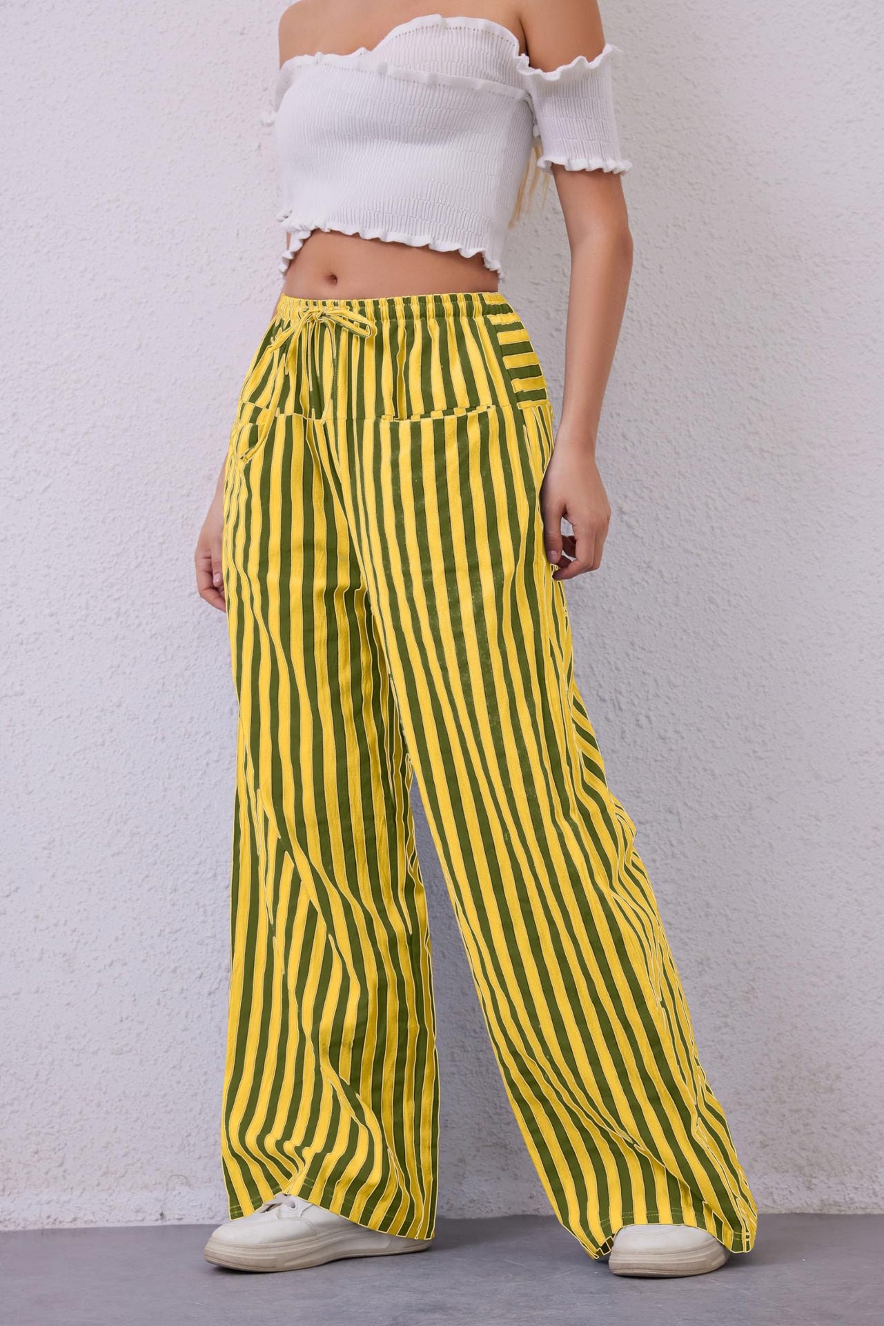 Women's Drawstring Striped Casual Pants