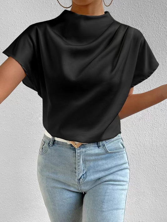 Women's Short Sleeve Pleated Satin Top