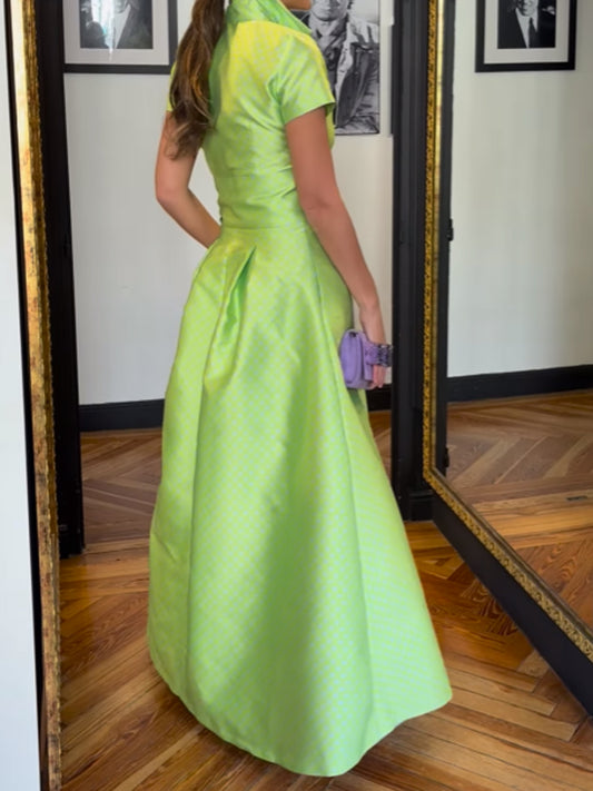 Elegant Belted Short Sleeve Maxi Dress