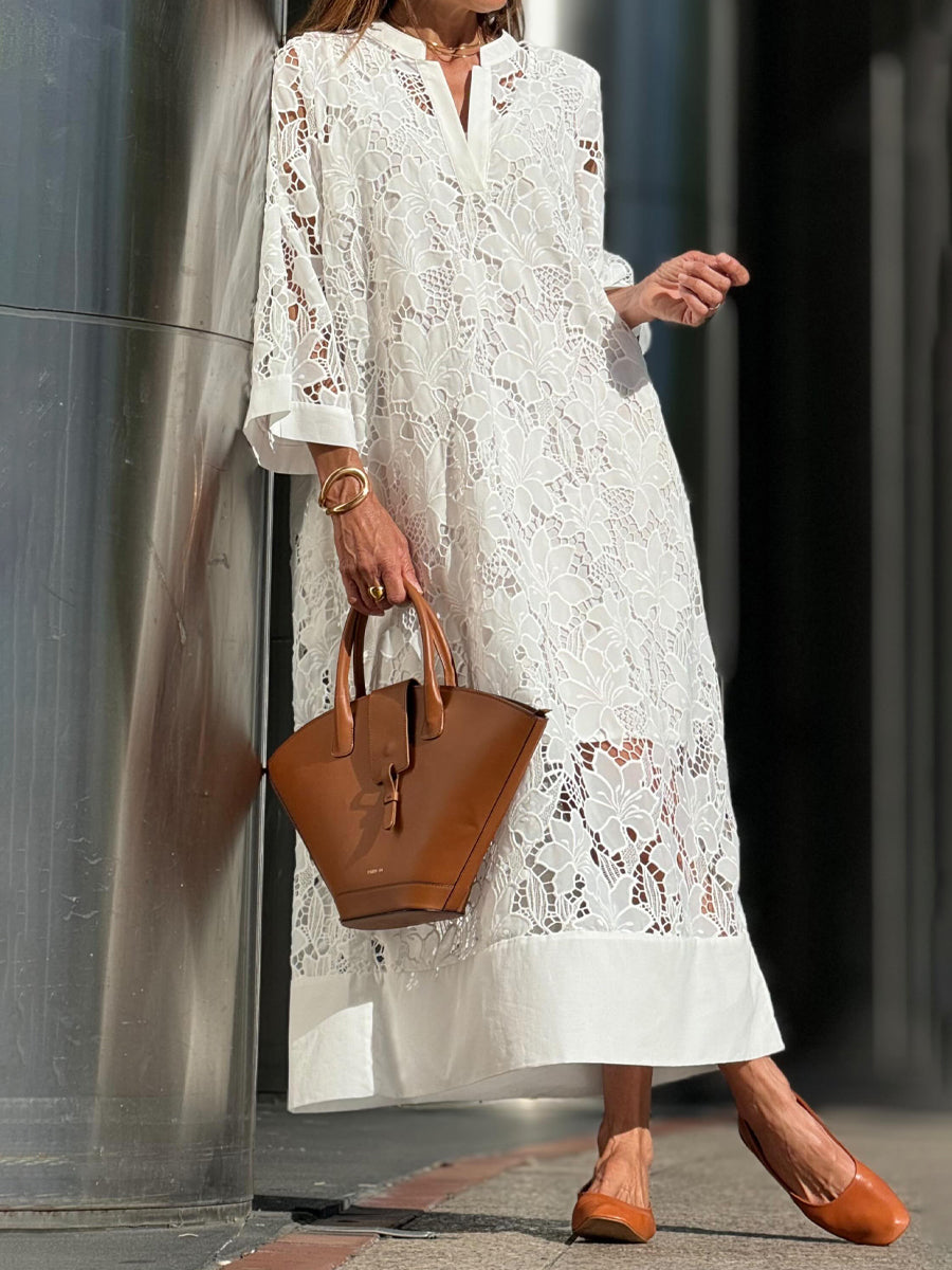 Lace Patchwork V Neck Dress