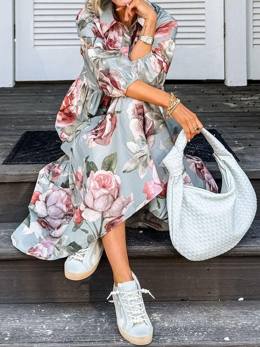 Printed Long Sleeve Shirt Dress