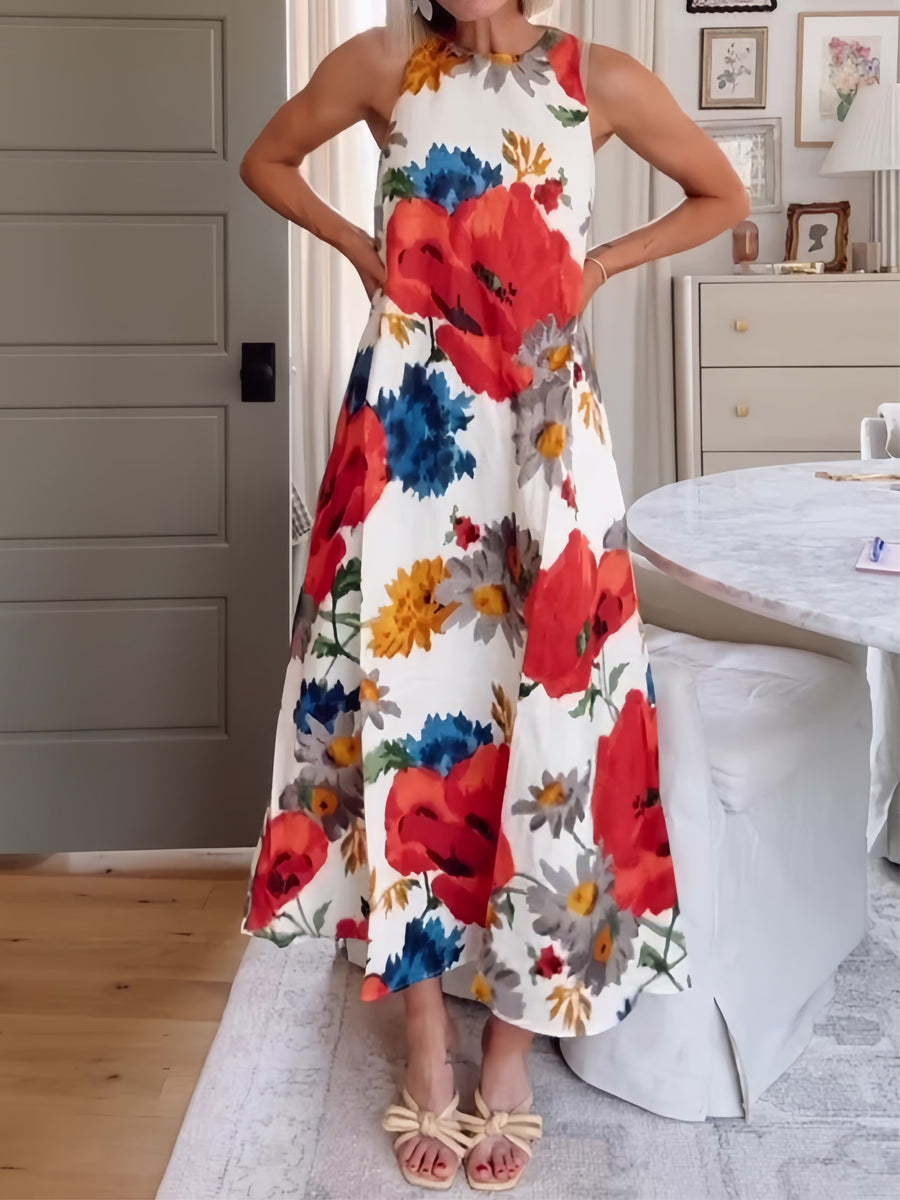Crimson Poppy Cotton Linen Dress