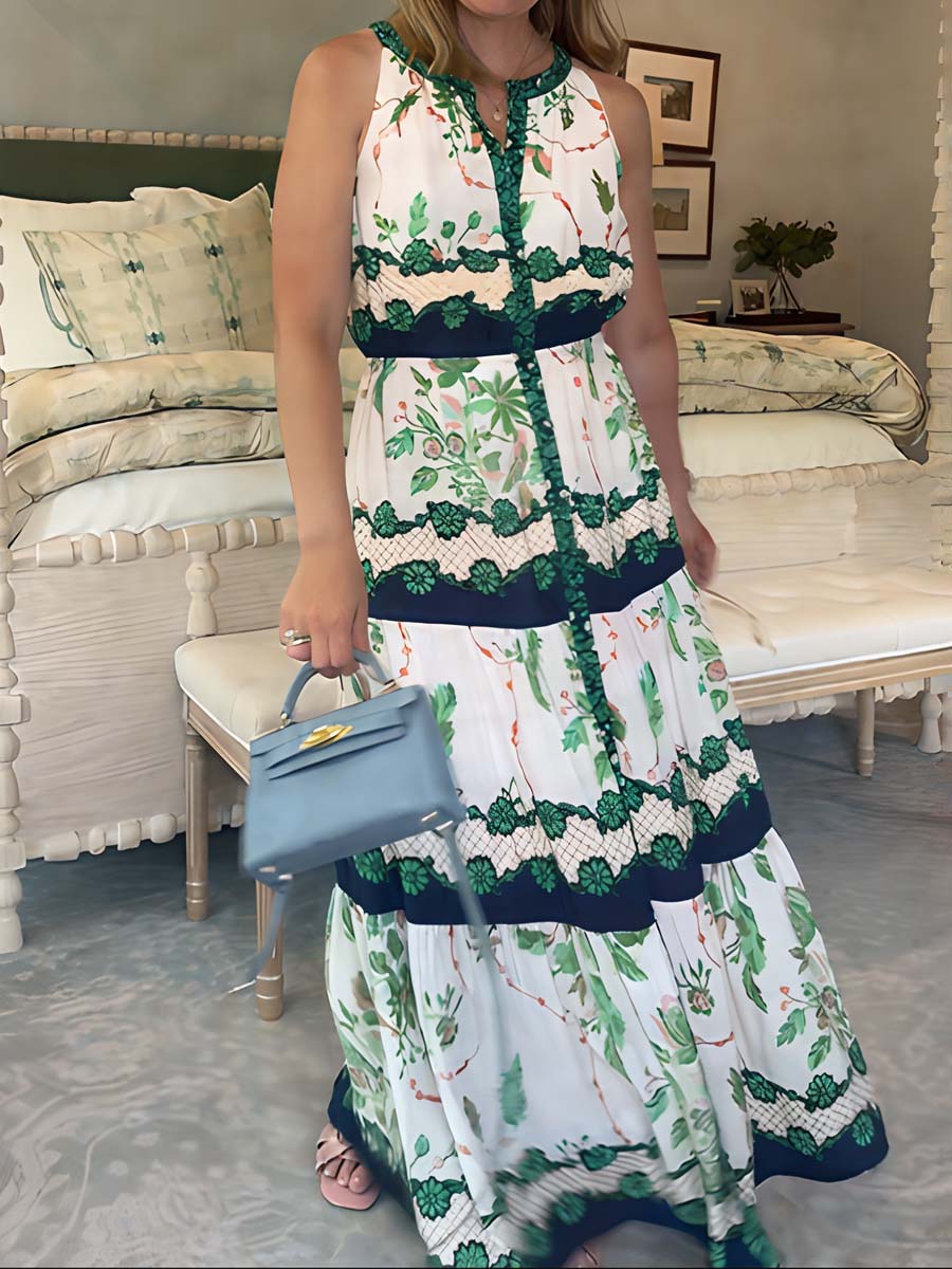 Floral Print Button-front Sleeveless Dress