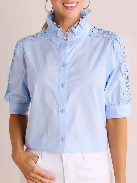 Ruffled Short Sleeve Lace Top
