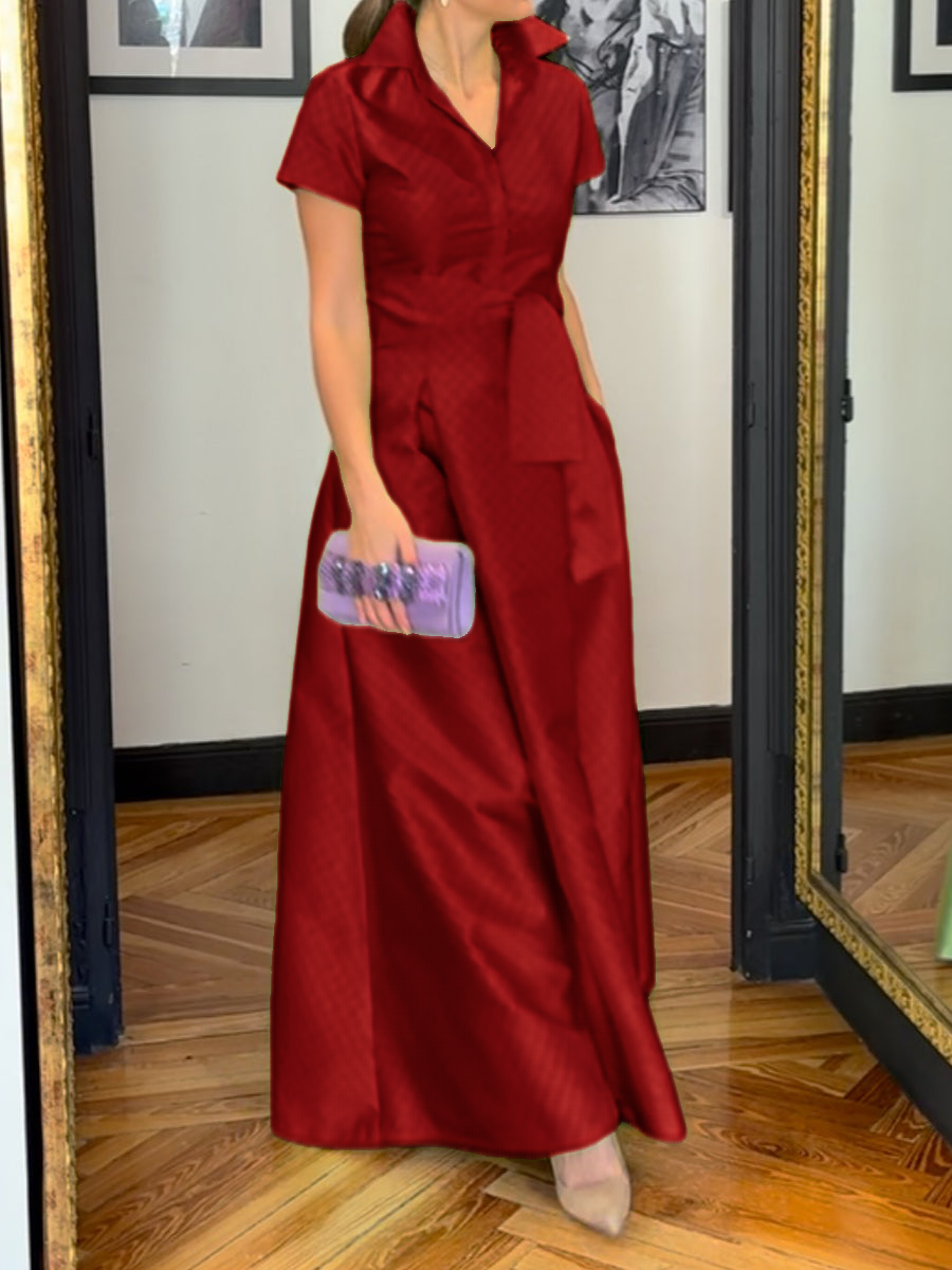 Elegant Belted Short Sleeve Maxi Dress