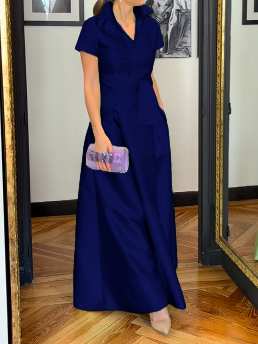 Elegant Belted Short Sleeve Maxi Dress