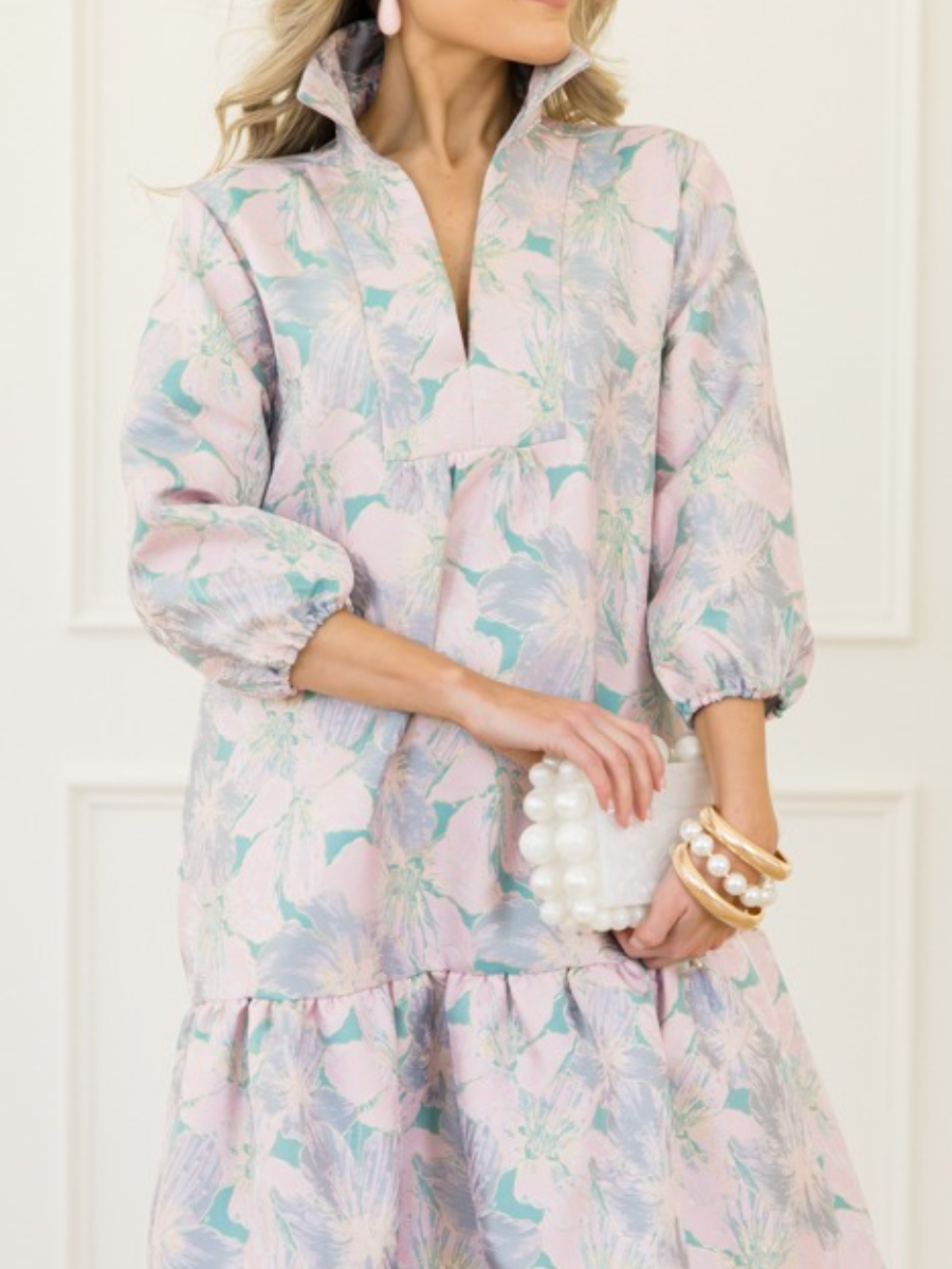 Pink/Teal Floral Enchantment Midi Dress