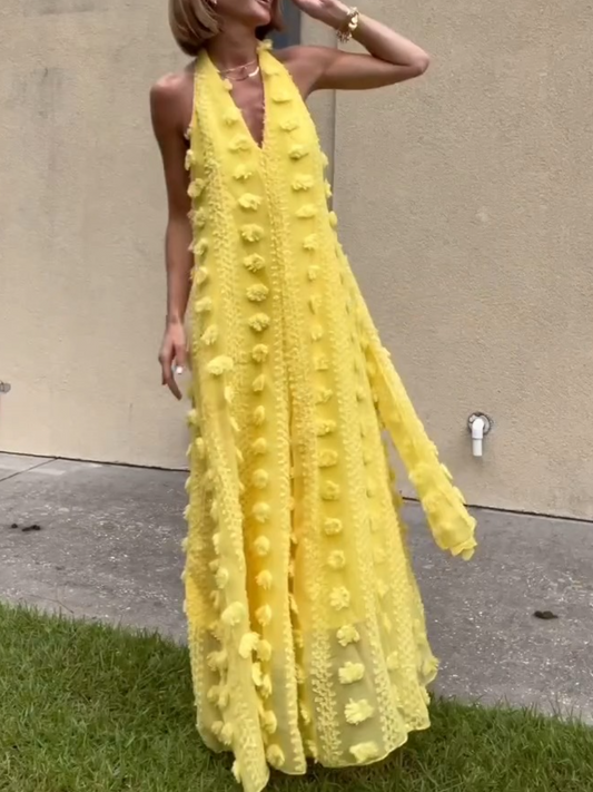 Flowy Halter Neck Floral Holiday Dress