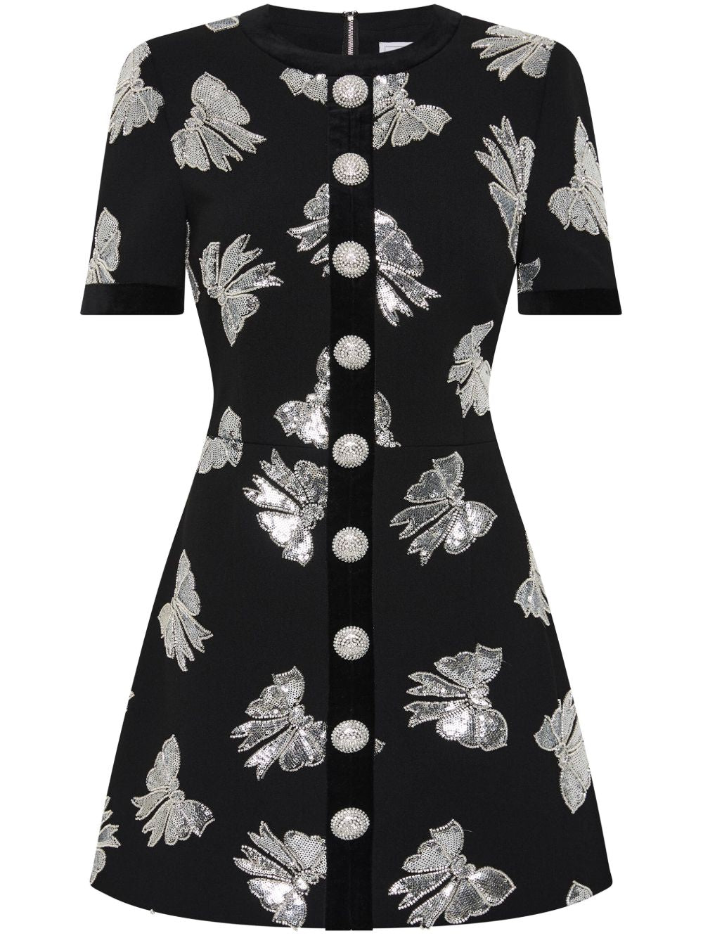 Patterned Jacquard Crystal Buttons Mini Dress