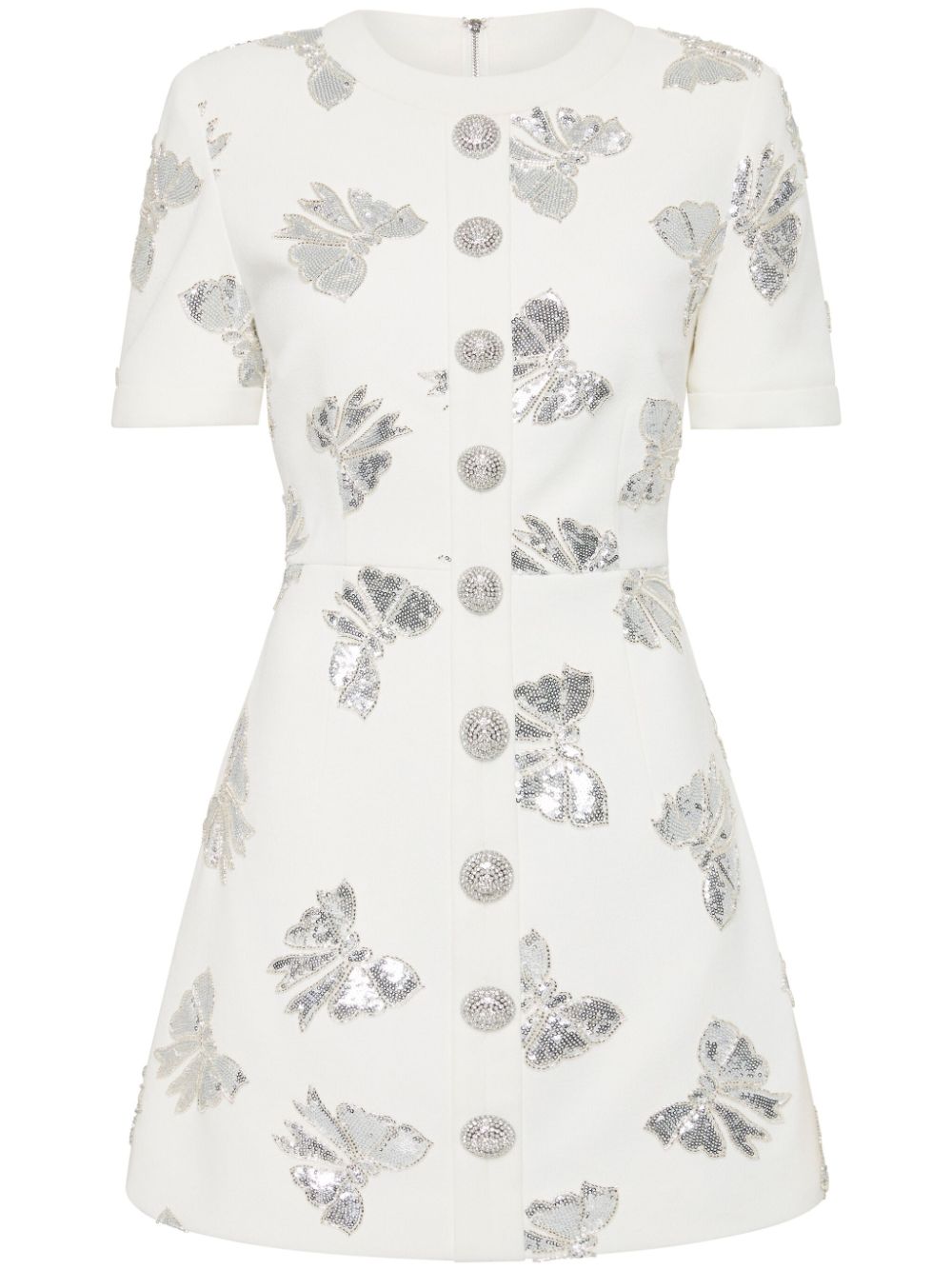 Patterned Jacquard Crystal Buttons Mini Dress
