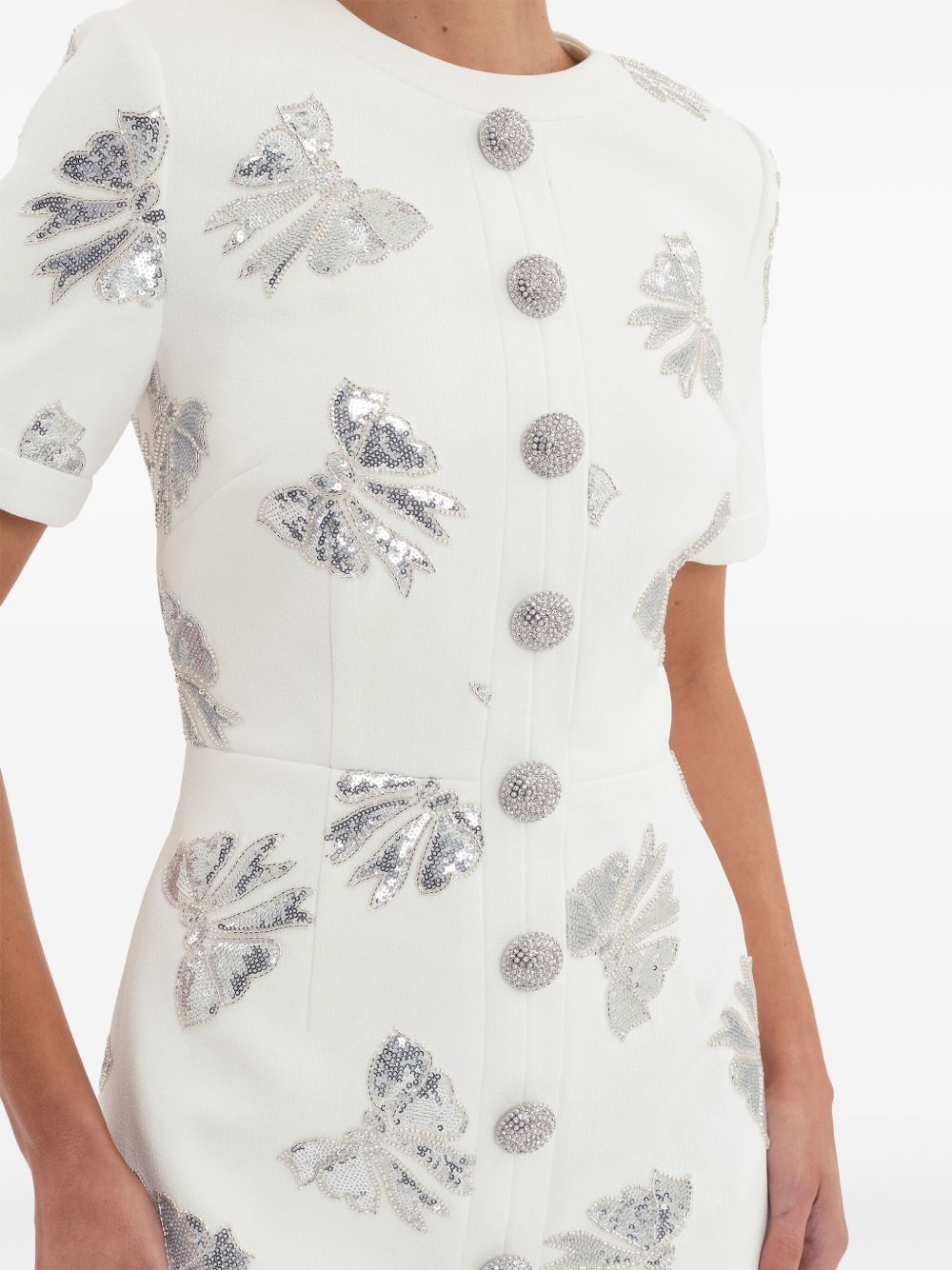 Patterned Jacquard Crystal Buttons Mini Dress